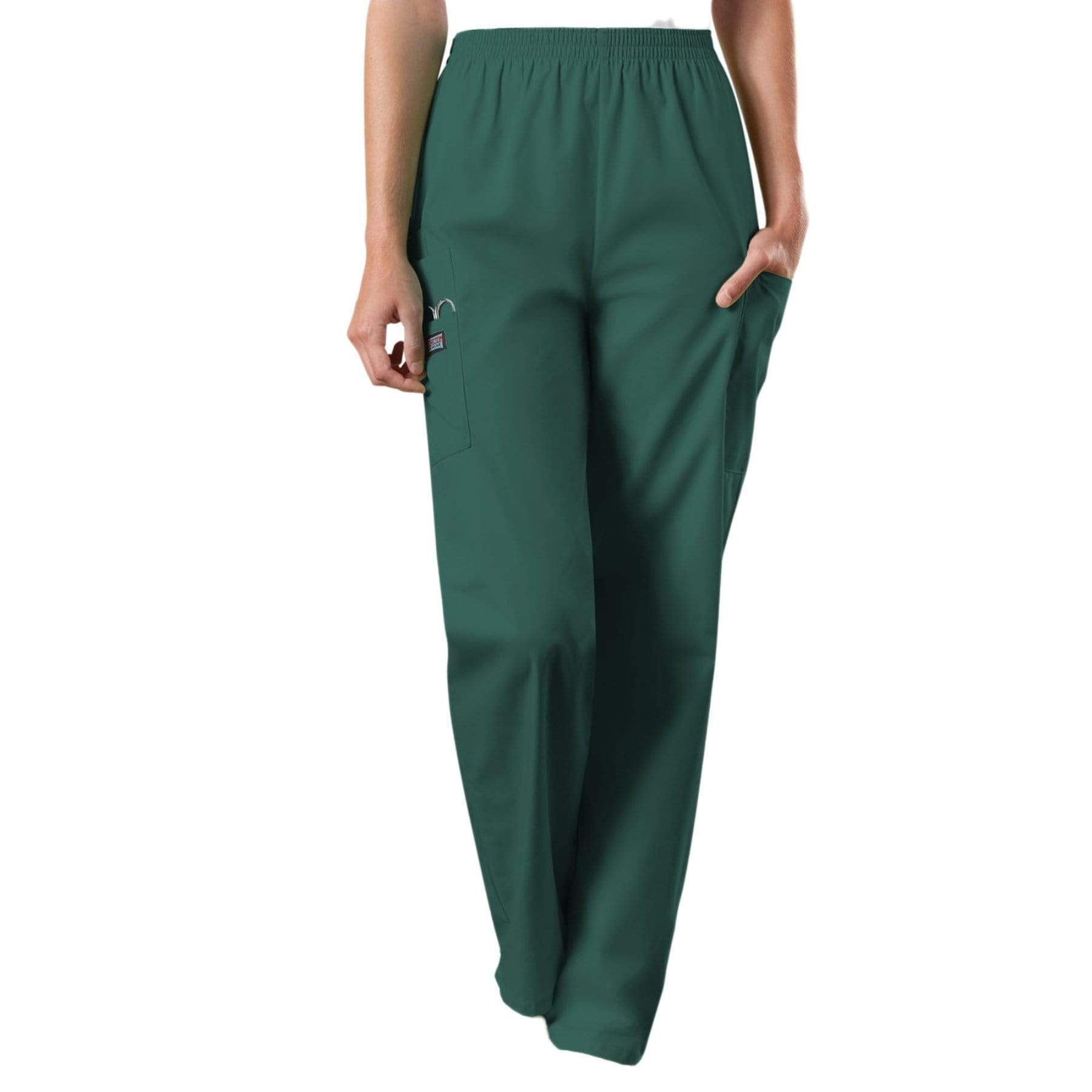 Cherokee Scrubs Pants Cherokee Workwear 4200 Scrubs Pants Womens Natural Rise Tapered Pull-On Cargo Hunter Green
