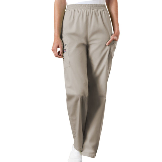 Cherokee Scrubs Pants Cherokee Workwear 4200 Scrubs Pants Womens Natural Rise Tapered Pull-On Cargo Khaki