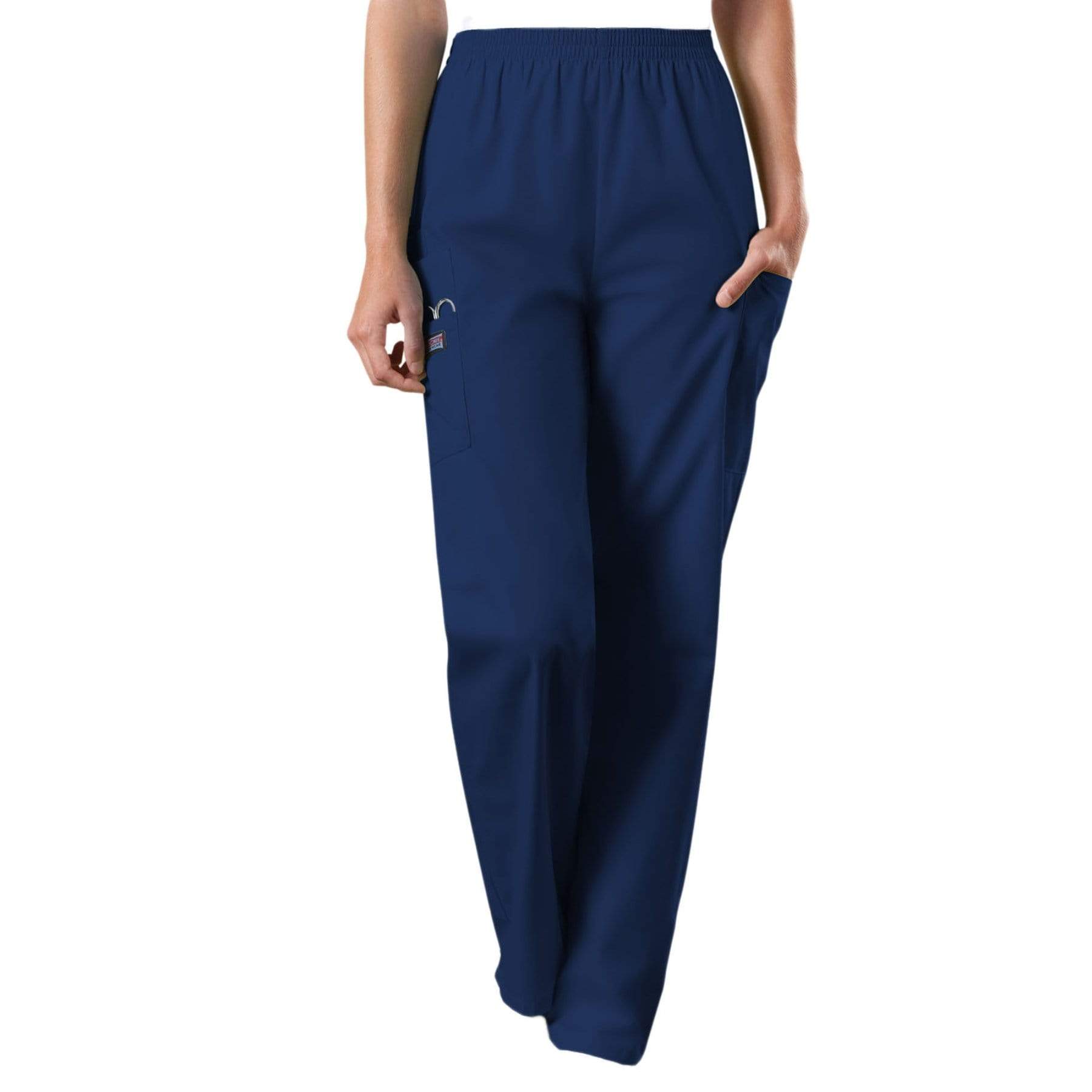 Cherokee Scrubs Pants Cherokee Workwear 4200 Scrubs Pants Womens Natural Rise Tapered Pull-On Cargo Navy
