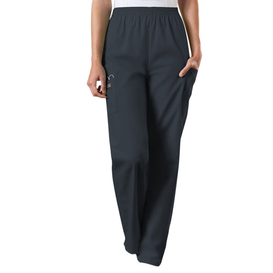 Cherokee Scrubs Pants Cherokee Workwear 4200 Scrubs Pants Womens Natural Rise Tapered Pull-On Cargo Pewter