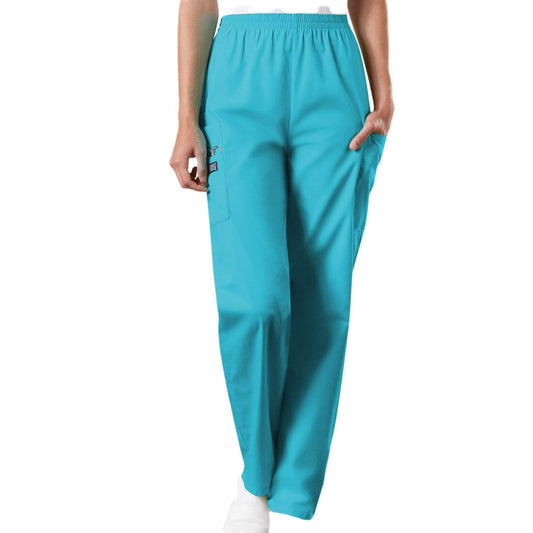 Cherokee Scrubs Pants Cherokee Workwear 4200 Scrubs Pants Womens Natural Rise Tapered Pull-On Cargo Turquoise