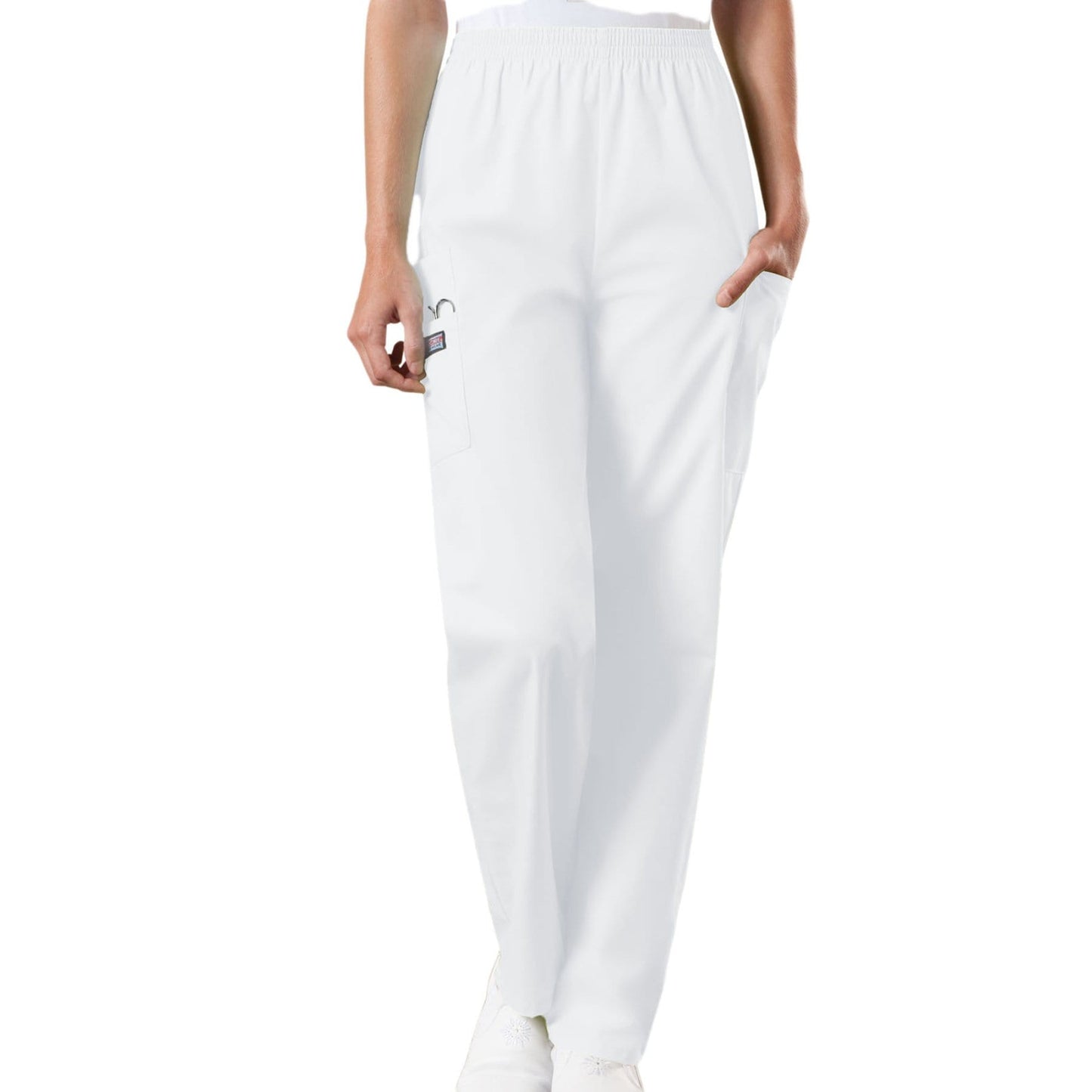 Cherokee Scrubs Pants Cherokee Workwear 4200 Scrubs Pants Womens Natural Rise Tapered Pull-On Cargo White