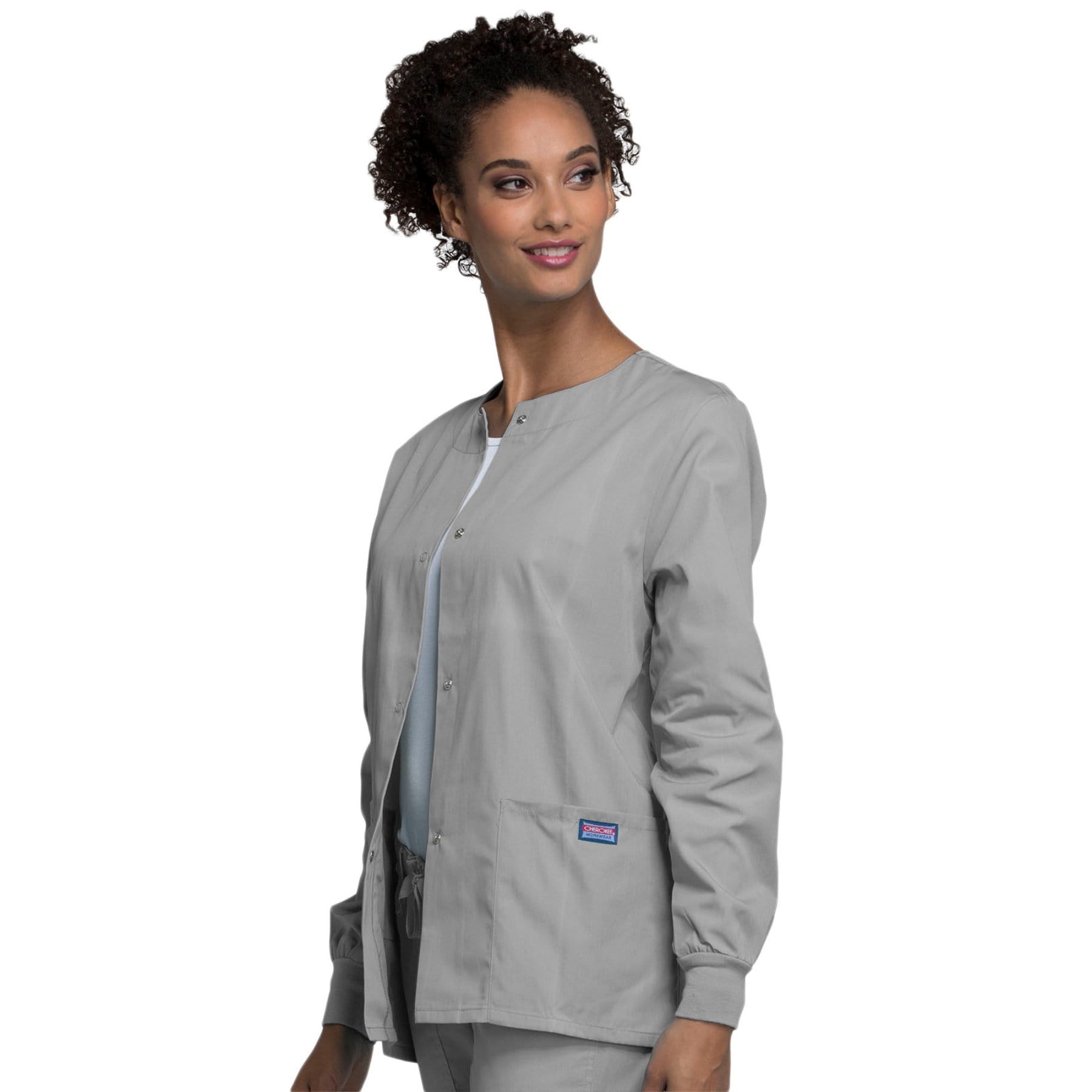 Cherokee Scrubs Jacket Cherokee Workwear 4350 Scrubs Jacket Womens Snap Front Warm-Up Grey