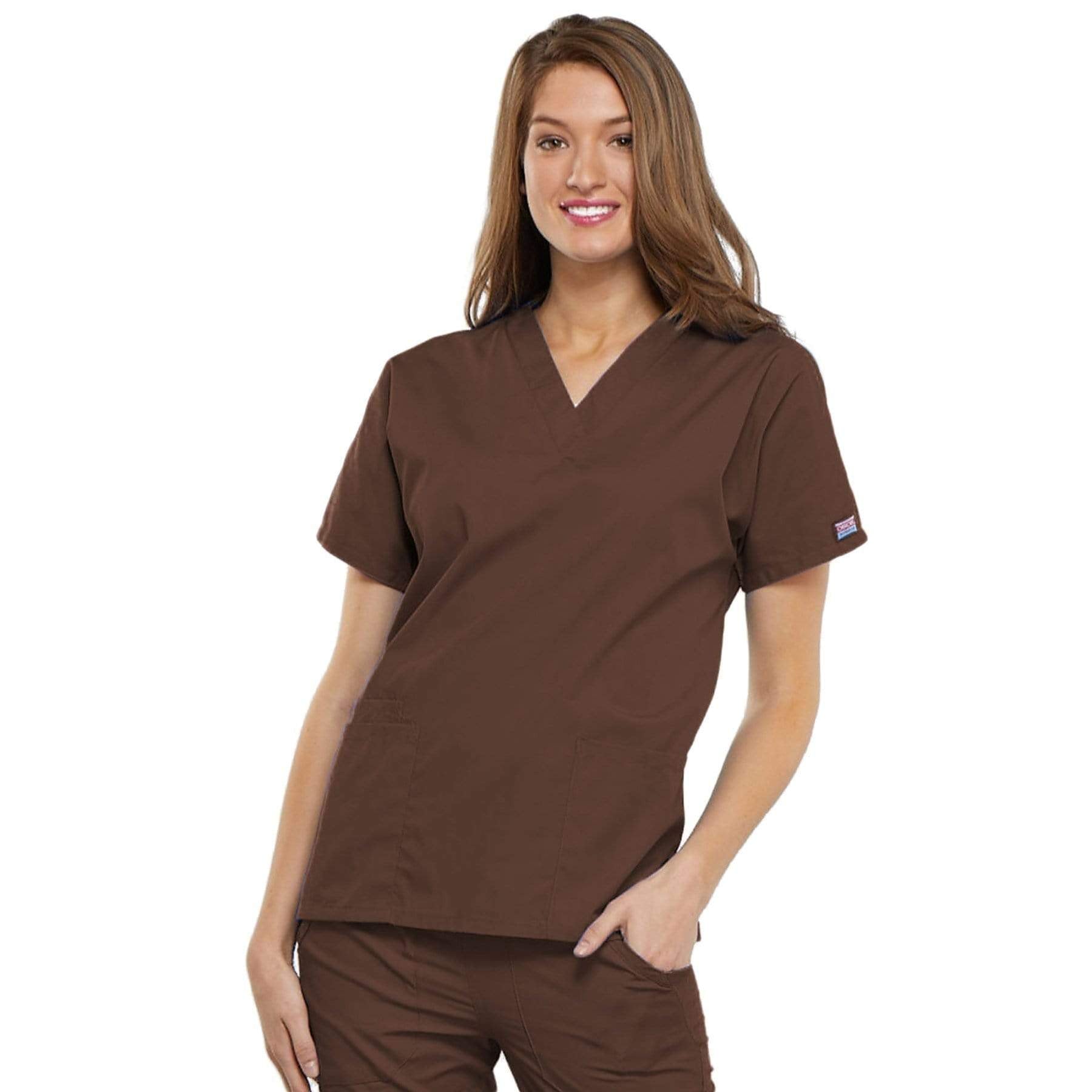Cherokee Scrubs Top 2XL Cherokee Workwear 4700 Scrubs Top Womens V-Neck Chocolate