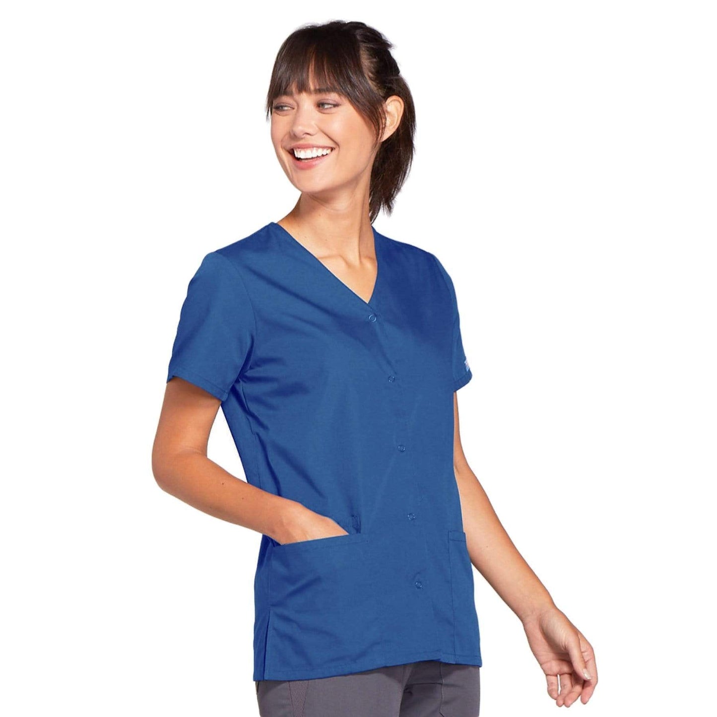 Cherokee Scrubs Top Cherokee Workwear 4770 Scrubs Top Womens Snap Front V-Neck Galaxy Blue