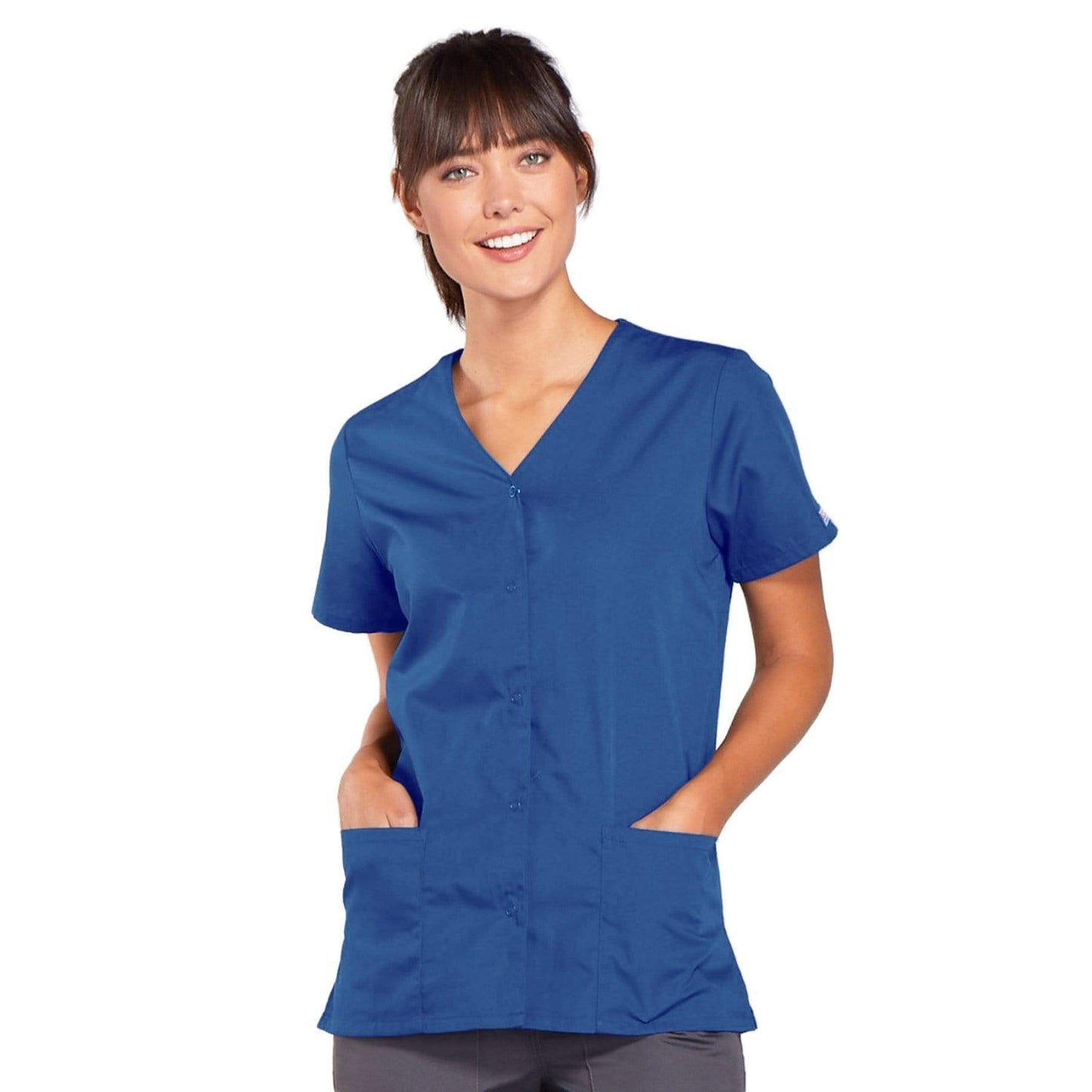 Cherokee Scrubs Top 2XL Cherokee Workwear 4770 Scrubs Top Womens Snap Front V-Neck Galaxy Blue