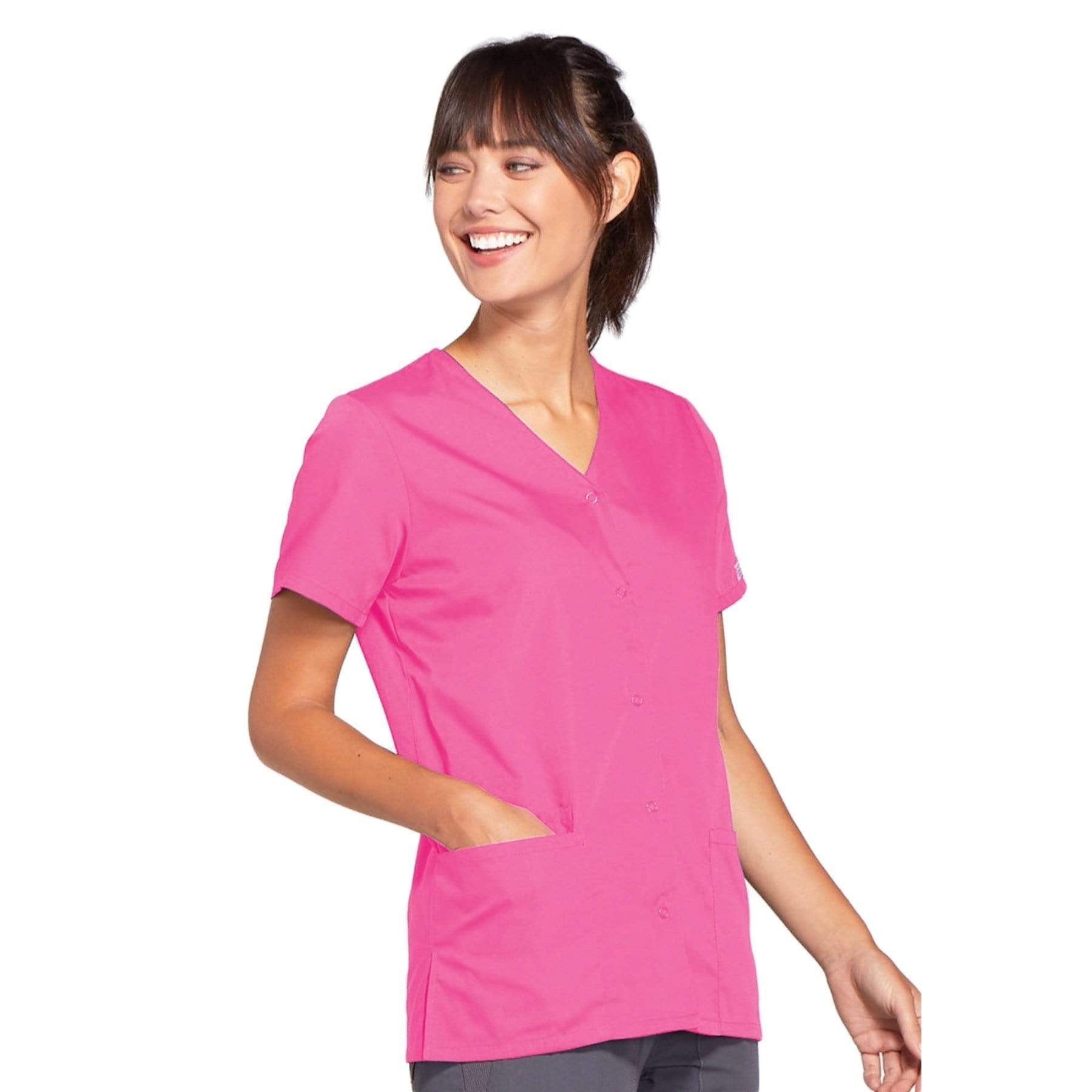 Cherokee Scrubs Top Cherokee Workwear 4770 Scrubs Top Womens Snap Front V-Neck Shocking Pink