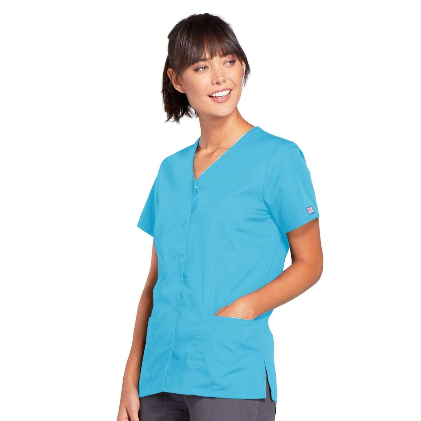 Cherokee Scrubs Top Cherokee Workwear 4770 Scrubs Top Womens Snap Front V-Neck Turquoise