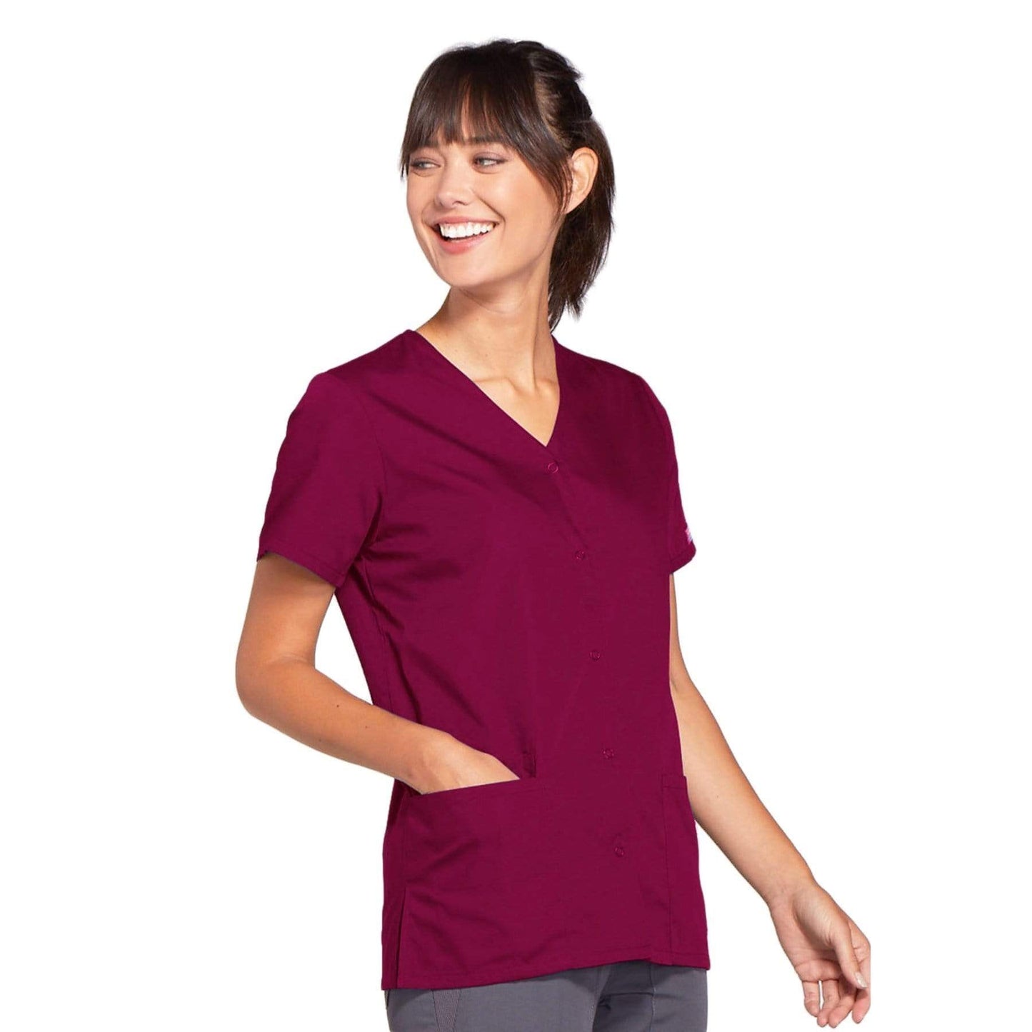 Cherokee Scrubs Top Cherokee Workwear 4770 Scrubs Top Womens Snap Front V-Neck Wine