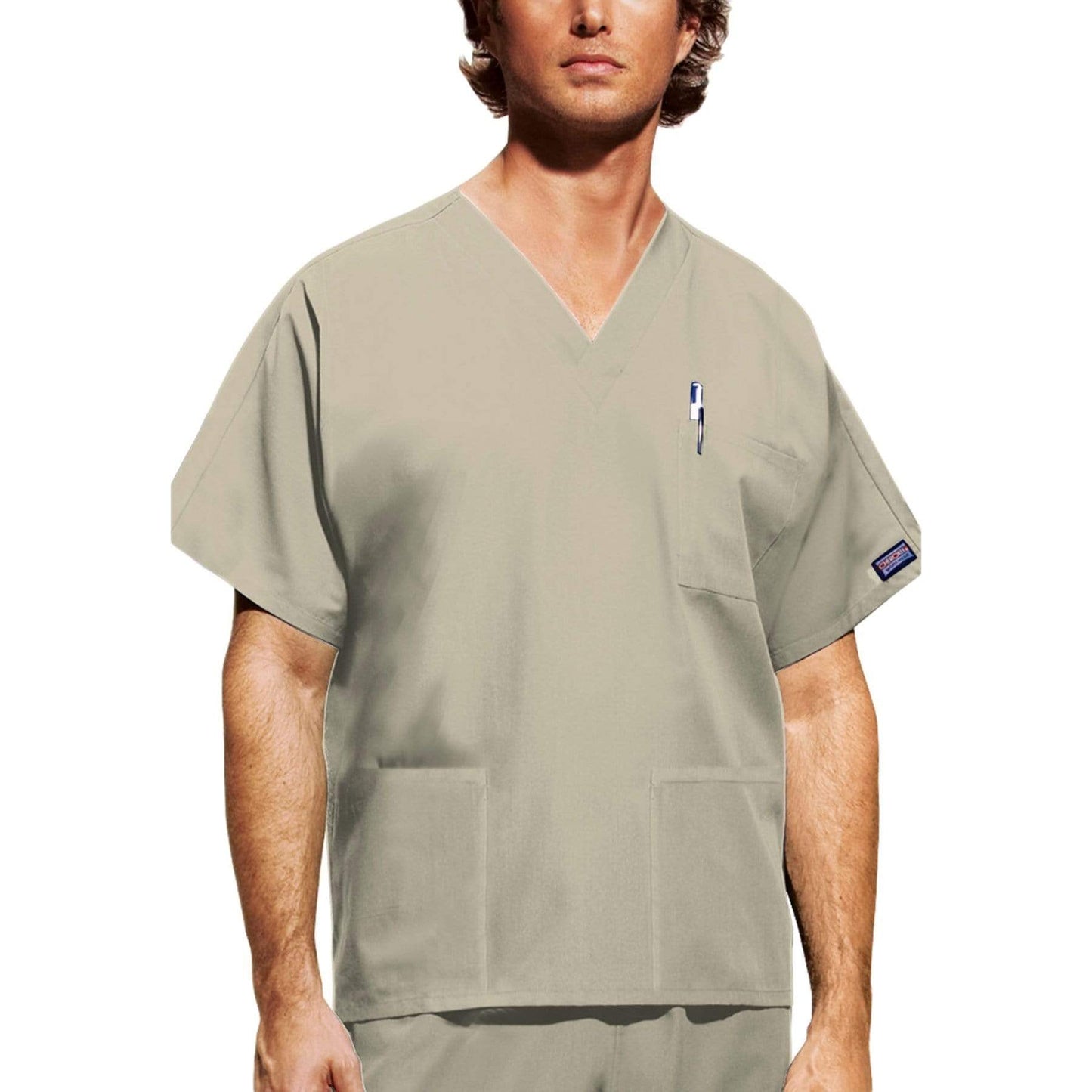 Cherokee Workwear 4876 Scrubs Top Unisex V-Neck Khaki