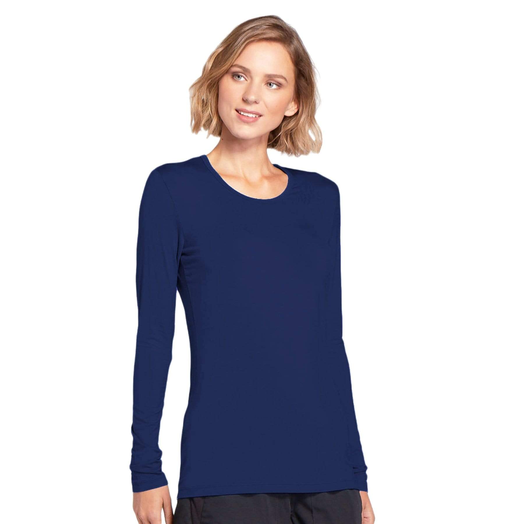 Cherokee Underscrubs Cherokee Workwear 4881 Underscrubs Womens Long Sleeve Knit Tee Navy
