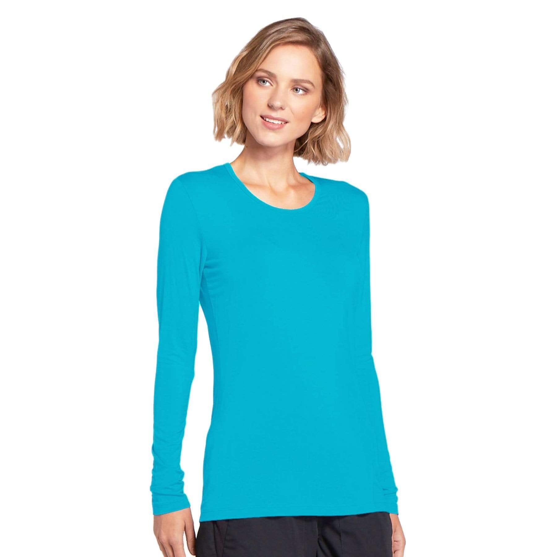 Cherokee Underscrubs Cherokee Workwear 4881 Underscrubs Womens Long Sleeve Knit Tee Turquoise