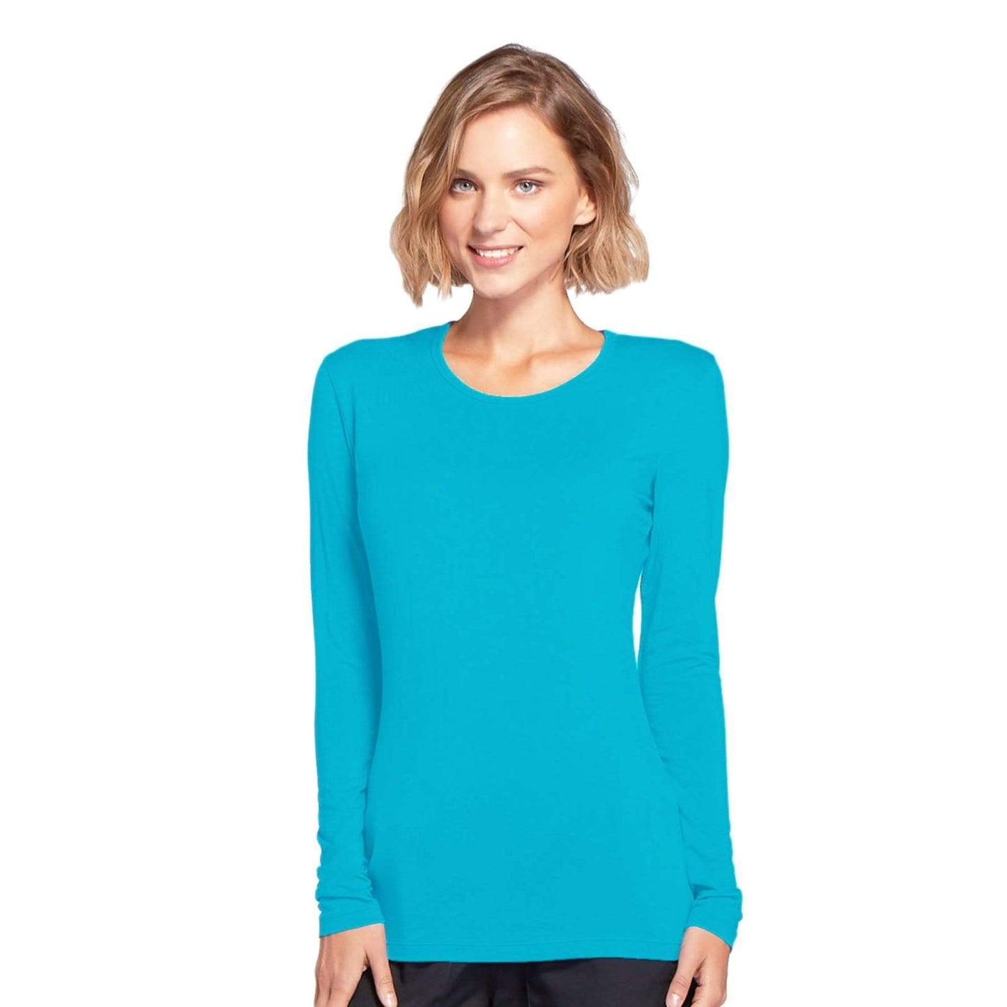 Cherokee Underscrubs 2XL Cherokee Workwear 4881 Underscrubs Womens Long Sleeve Knit Tee Turquoise