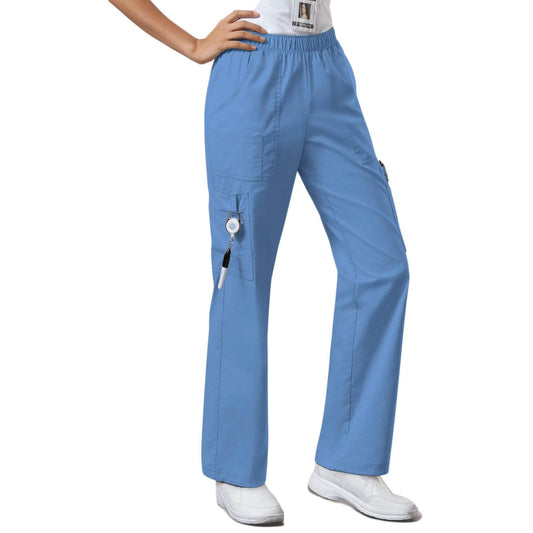 Cherokee Scrubs Pants Cherokee Workwear Core Stretch 4005 Scrubs Pants Womens Mid Rise Pull-On Cargo Ceil Blue
