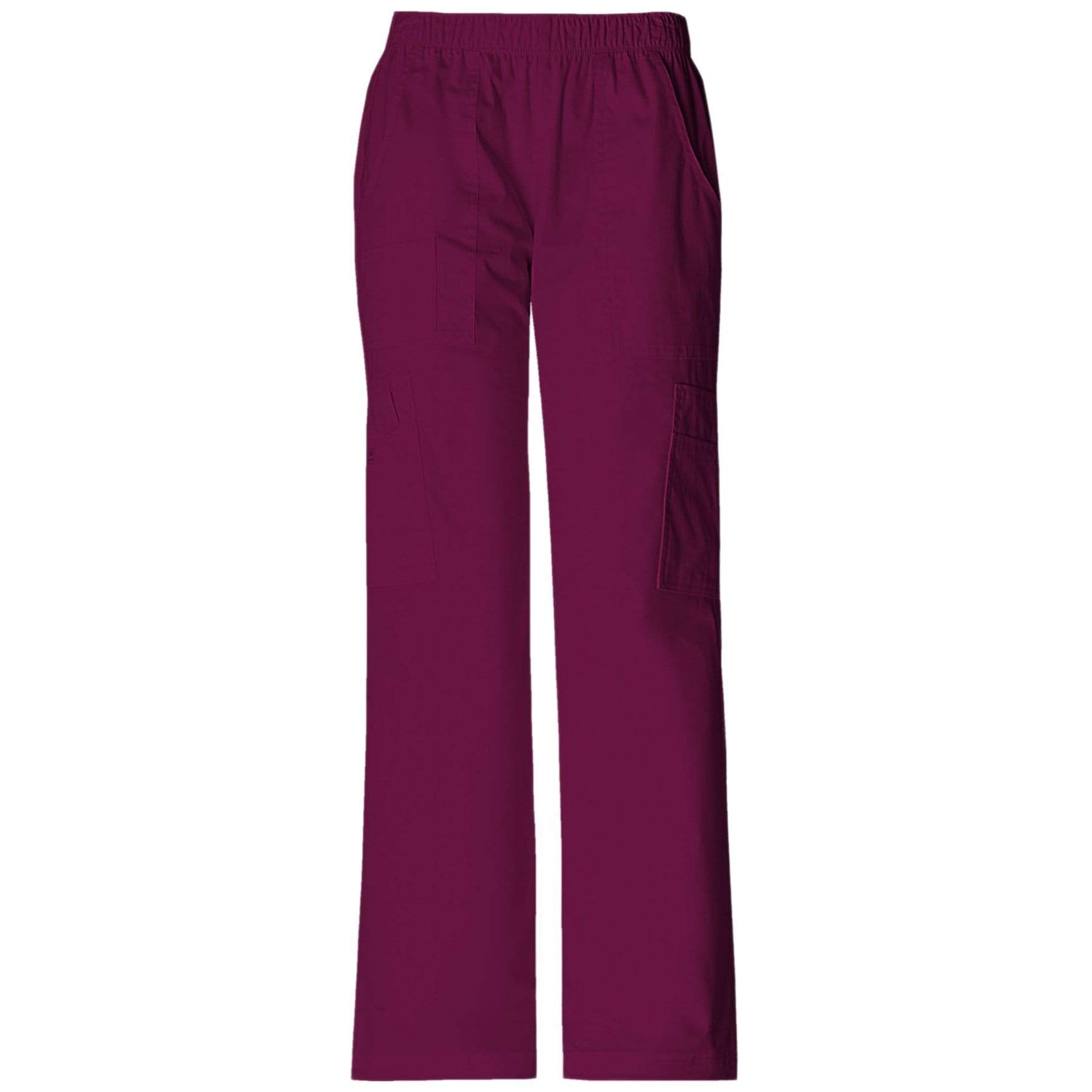 Cherokee Scrubs Pants 2XL / Regular Length Cherokee Workwear Core Stretch 4005 Scrubs Pants Womens Mid Rise Pull-On Cargo Wine