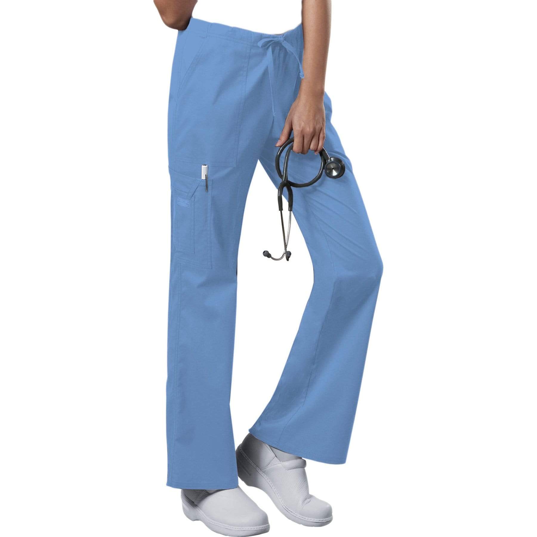 Cherokee Scrubs Pants Cherokee Workwear Core Stretch 4044 Scrubs Pants Womens Mid Rise Drawstring Cargo Ceil Blue