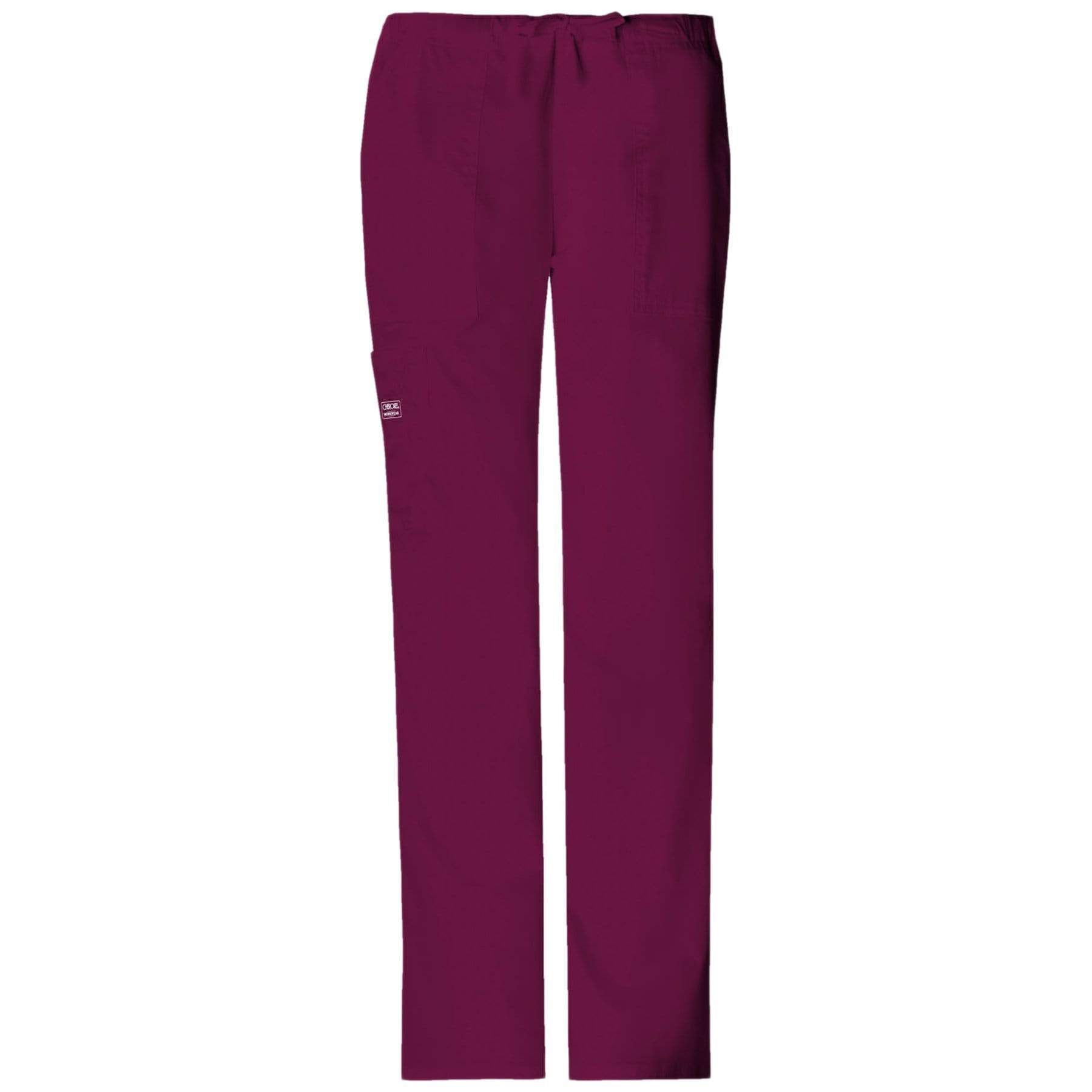 Cherokee Scrubs Pants 2XL / Regular Length Cherokee Workwear Core Stretch 4044 Scrubs Pants Womens Mid Rise Drawstring Cargo Wine