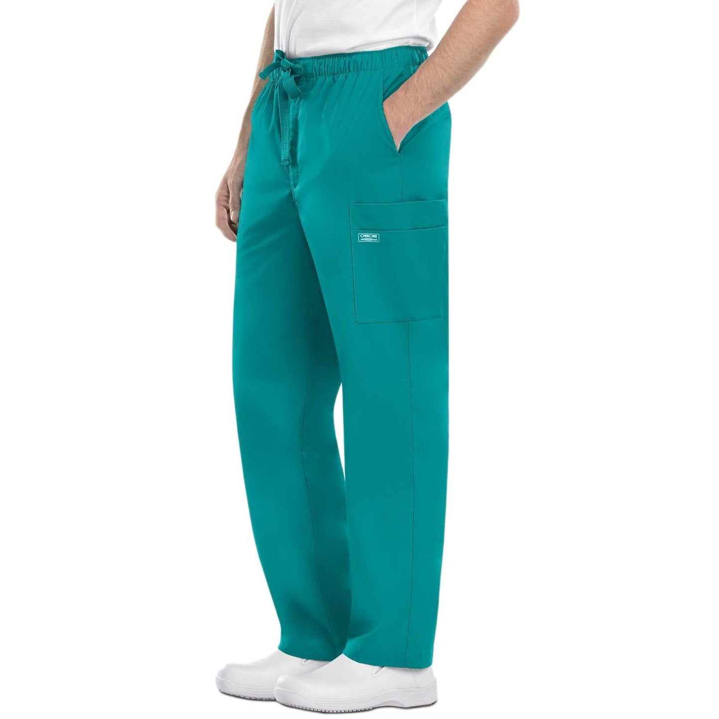 Cherokee Scrubs Pants Cherokee Workwear Core Stretch 4243 Scrubs Pants Mens Drawstring Cargo Teal Blue