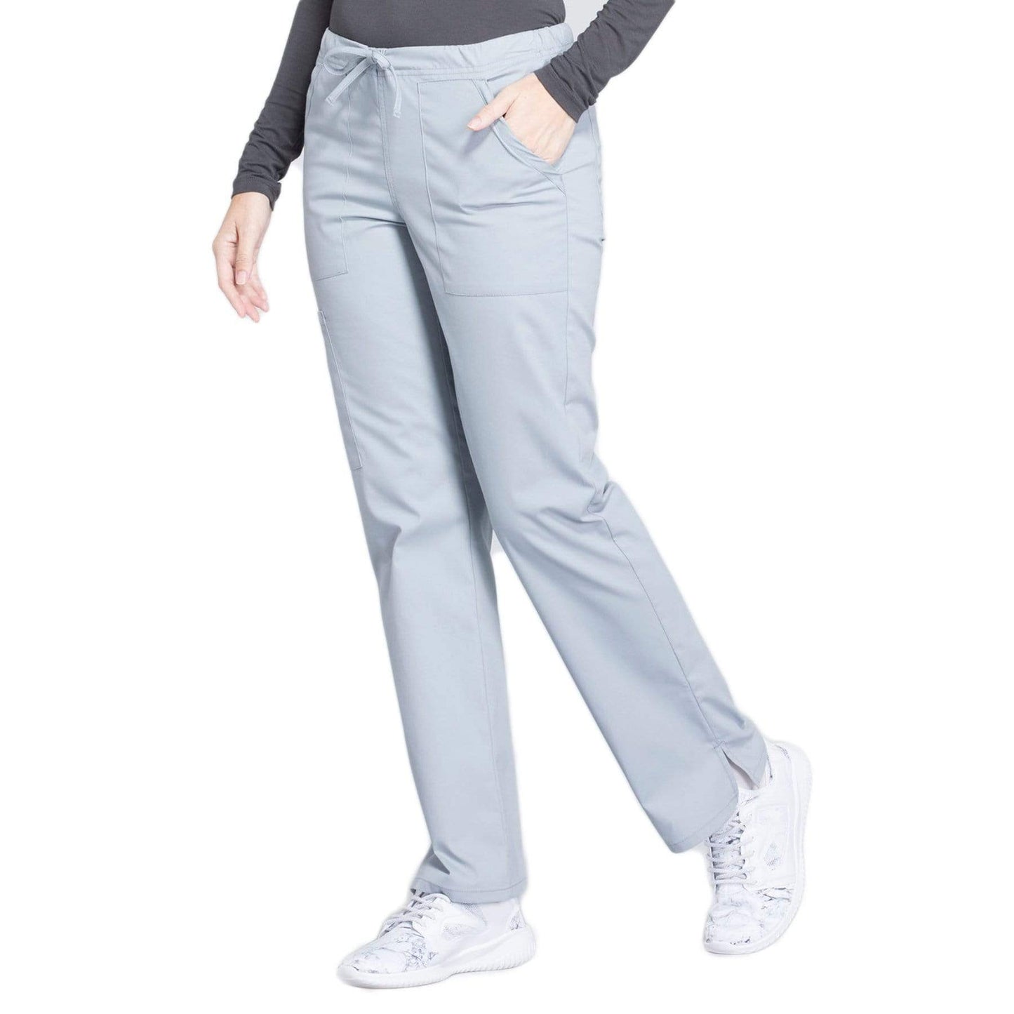 Cherokee Scrubs Pants Cherokee Workwear Professionals WW160 Scrubs Pants Womens Mid Rise Straight Leg Drawstring Grey
