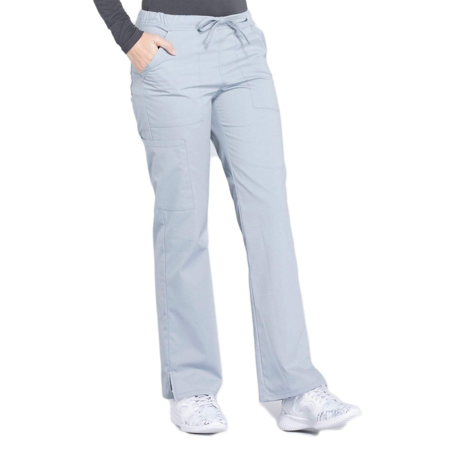 Cherokee Scrubs Pants Cherokee Workwear Professionals WW160 Scrubs Pants Womens Mid Rise Straight Leg Drawstring Grey