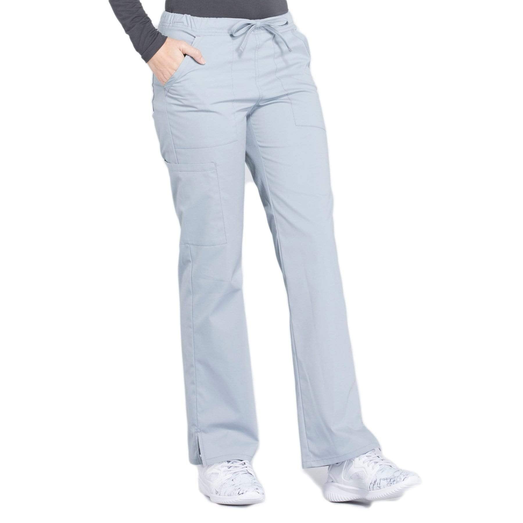 Cherokee Scrubs Pants Cherokee Workwear Professionals WW160 Scrubs Pants Womens Mid Rise Straight Leg Drawstring Grey
