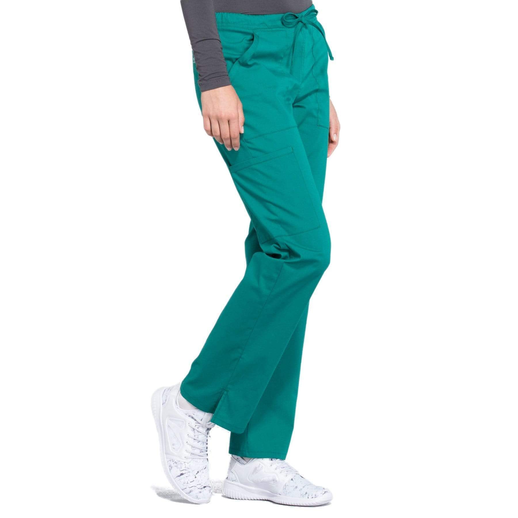 Cherokee Scrubs Pants Cherokee Workwear Professionals WW160 Scrubs Pants Womens Mid Rise Straight Leg Drawstring Hunter Green