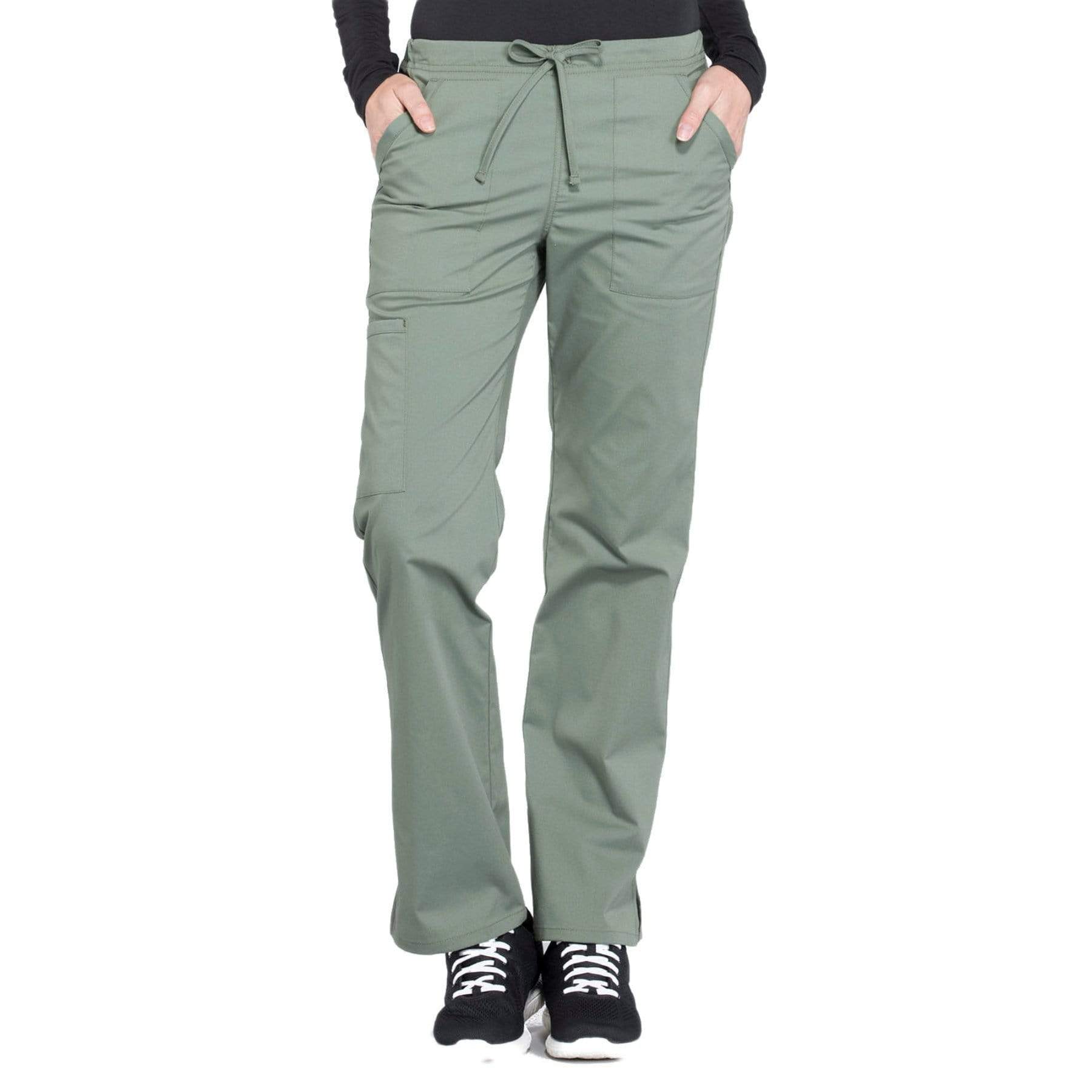 Cherokee Scrubs Pants 2XL / Regular Length Cherokee Workwear Professionals WW160 Scrubs Pants Womens Mid Rise Straight Leg Drawstring Olive