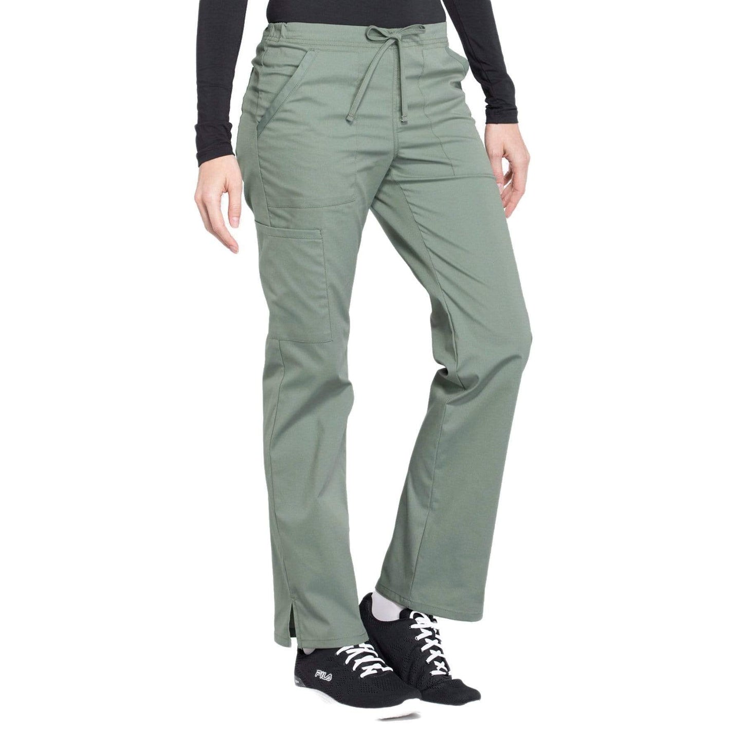 Cherokee Scrubs Pants Cherokee Workwear Professionals WW160 Scrubs Pants Womens Mid Rise Straight Leg Drawstring Olive