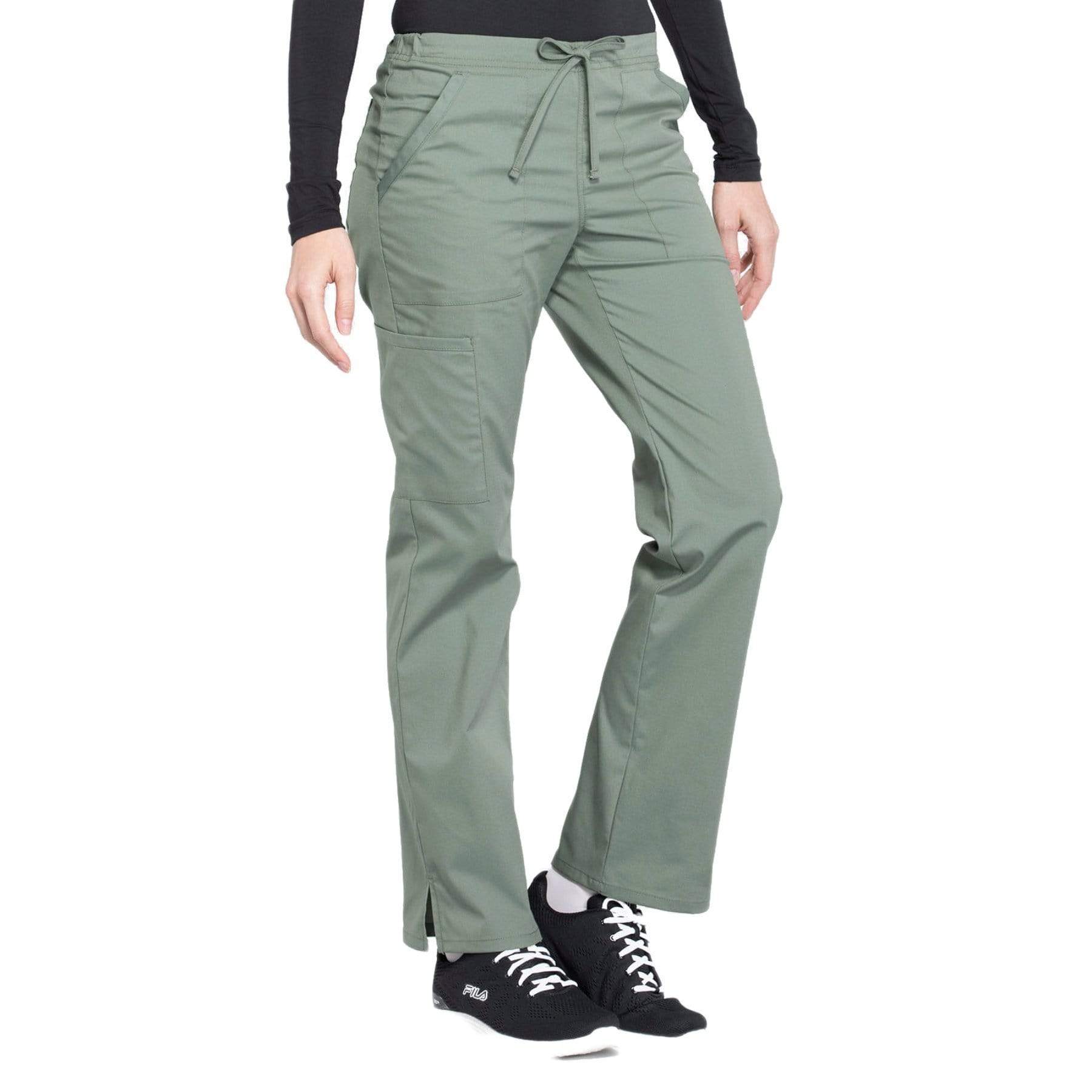 Cherokee Scrubs Pants Cherokee Workwear Professionals WW160 Scrubs Pants Womens Mid Rise Straight Leg Drawstring Olive