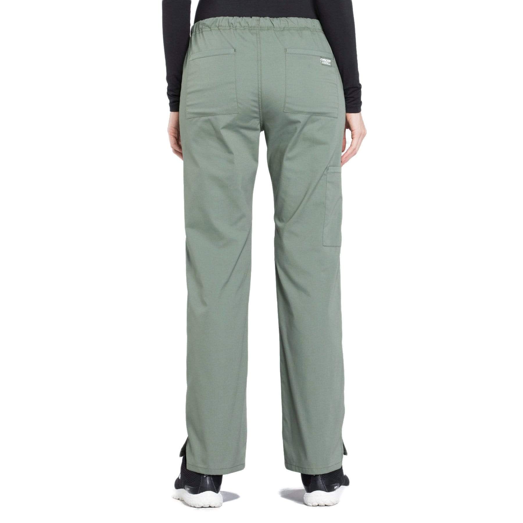 Cherokee Scrubs Pants Cherokee Workwear Professionals WW160 Scrubs Pants Womens Mid Rise Straight Leg Drawstring Olive