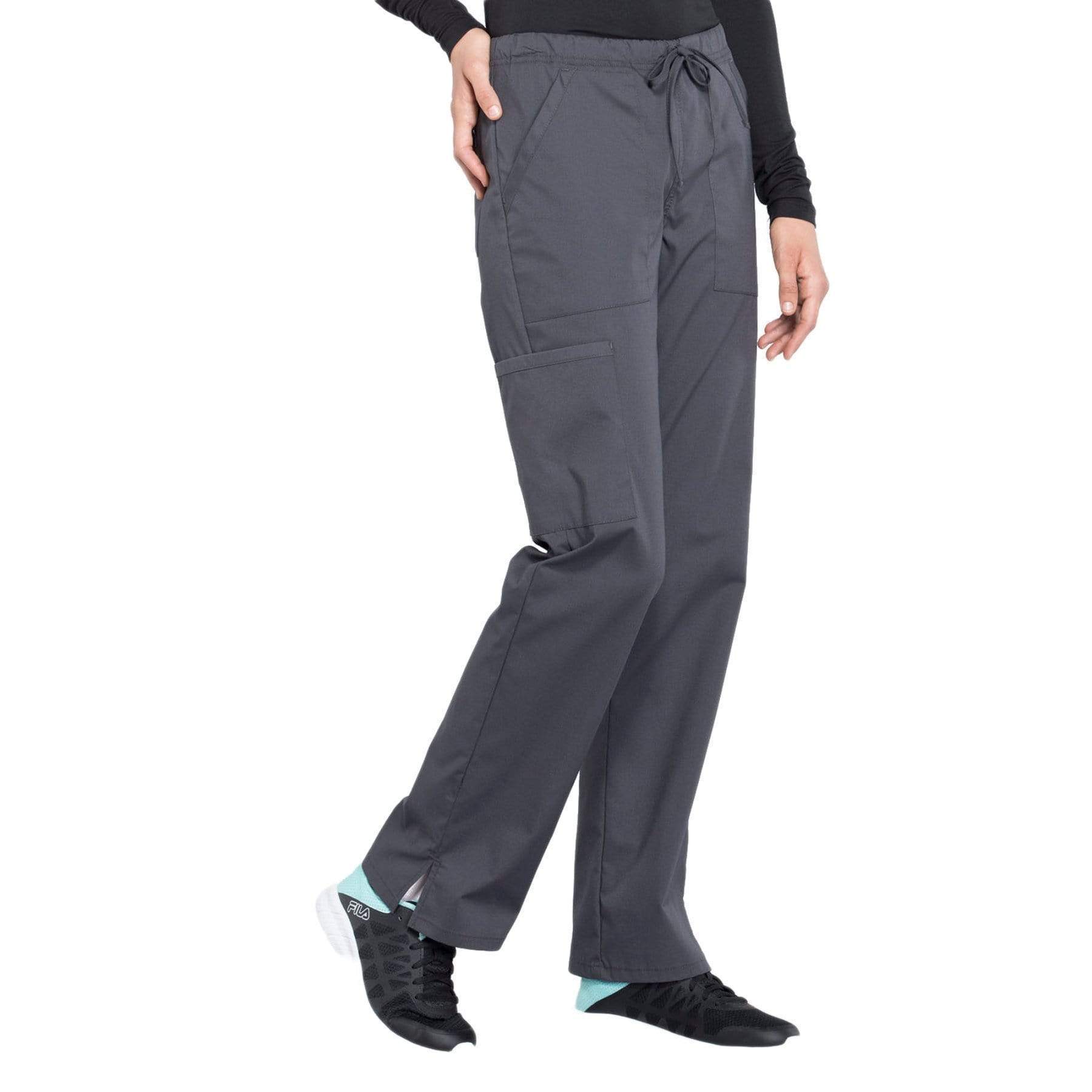 Cherokee Scrubs Pants Cherokee Workwear Professionals WW160 Scrubs Pants Womens Mid Rise Straight Leg Drawstring Pewter