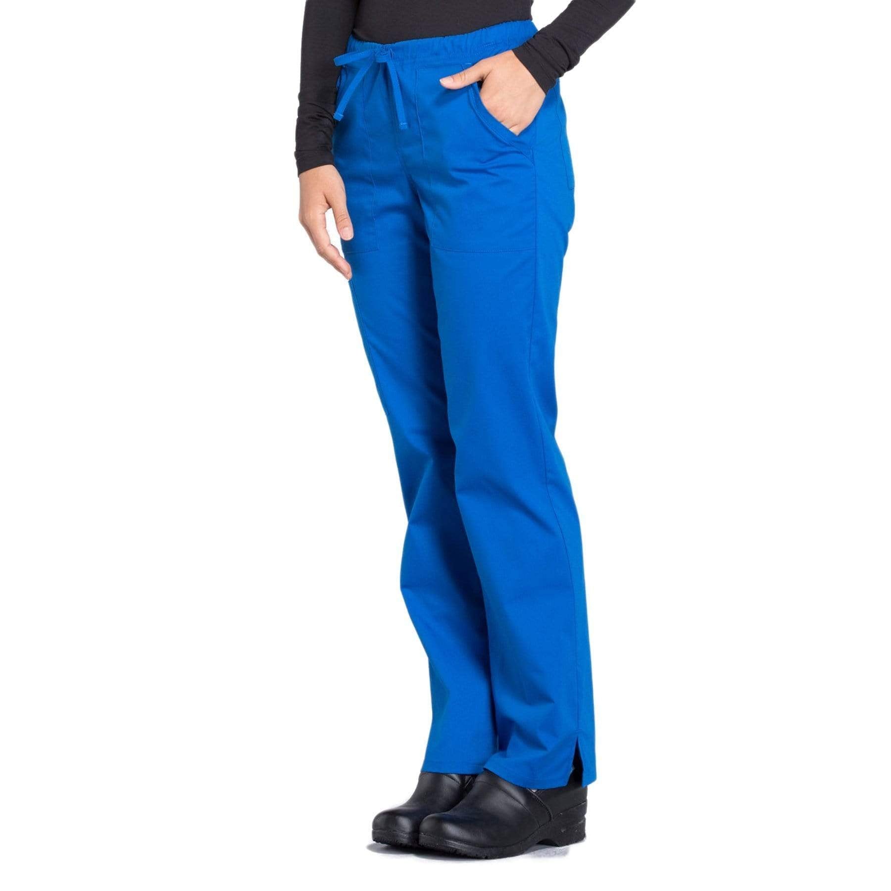 Cherokee Scrubs Pants Cherokee Workwear Professionals WW160 Scrubs Pants Womens Mid Rise Straight Leg Drawstring Royal