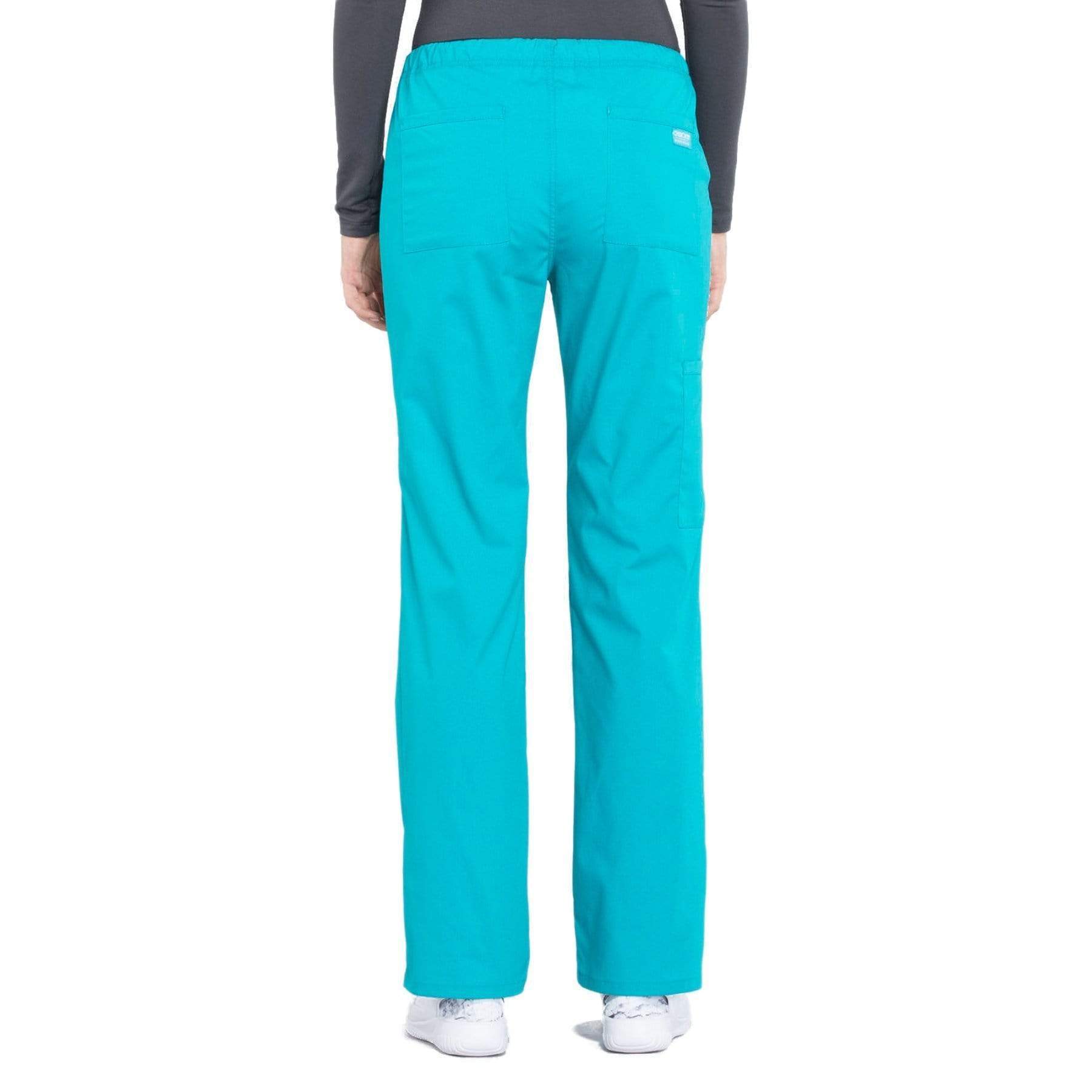 Cherokee Scrubs Pants Cherokee Workwear Professionals WW160 Scrubs Pants Womens Mid Rise Straight Leg Drawstring Teal Blue