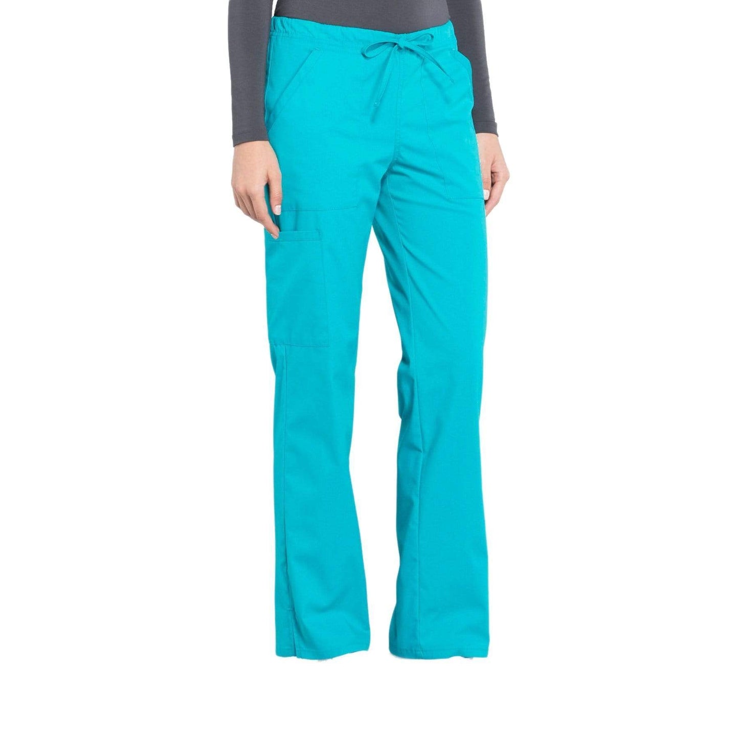 Cherokee Scrubs Pants Cherokee Workwear Professionals WW160 Scrubs Pants Womens Mid Rise Straight Leg Drawstring Teal Blue