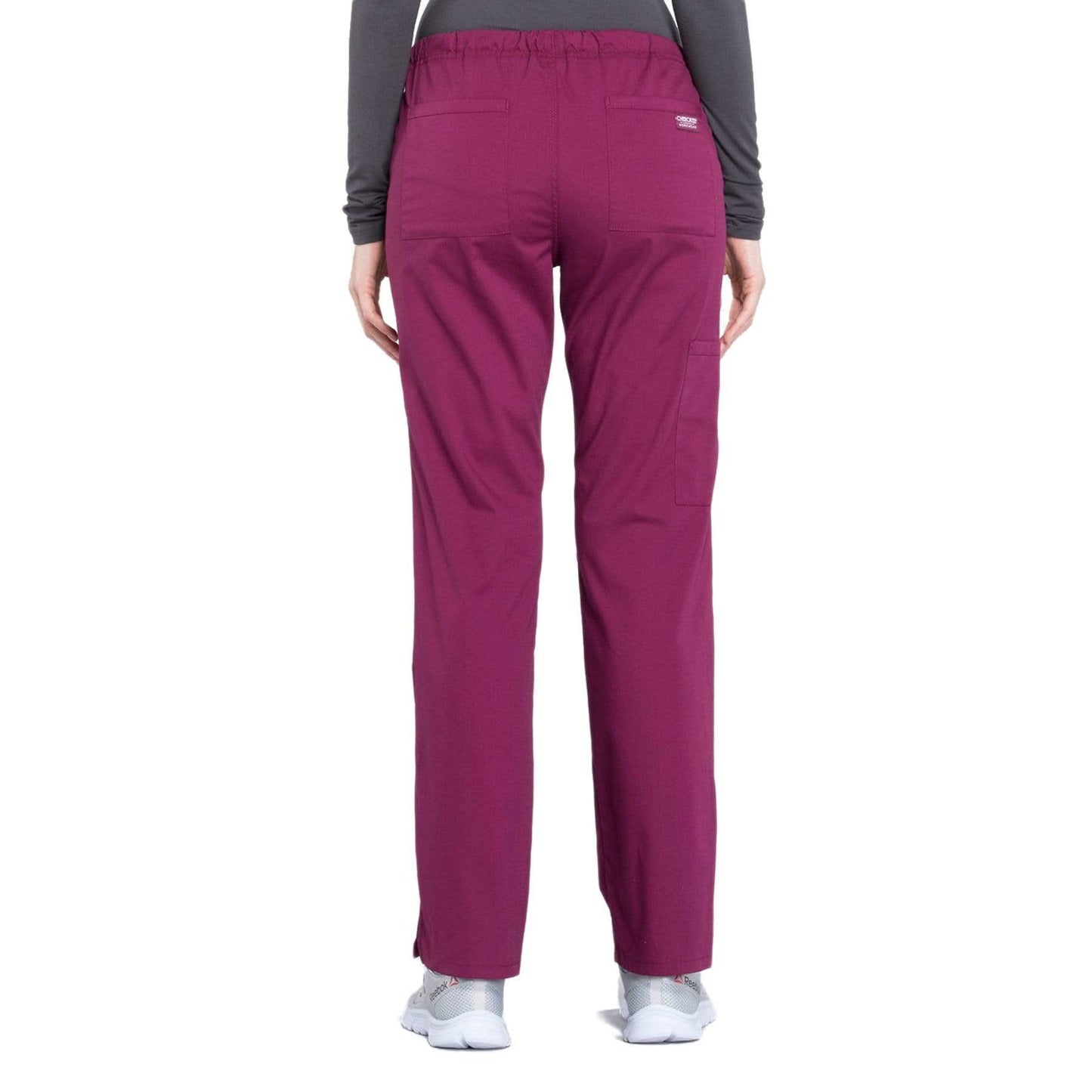 Cherokee Scrubs Pants Cherokee Workwear Professionals WW160 Scrubs Pants Womens Mid Rise Straight Leg Drawstring Wine