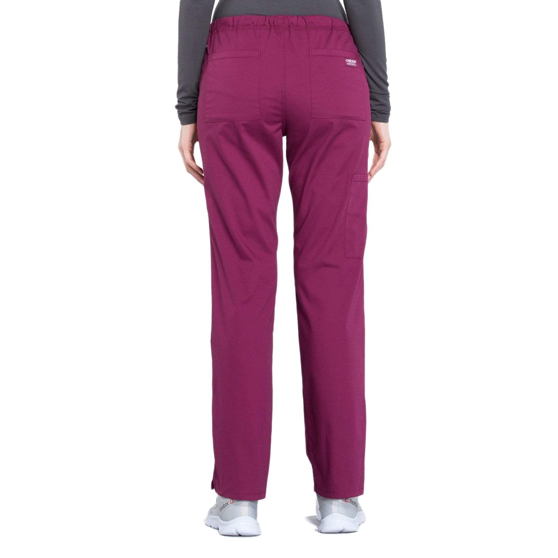 Cherokee Scrubs Pants Cherokee Workwear Professionals WW160 Scrubs Pants Womens Mid Rise Straight Leg Drawstring Wine