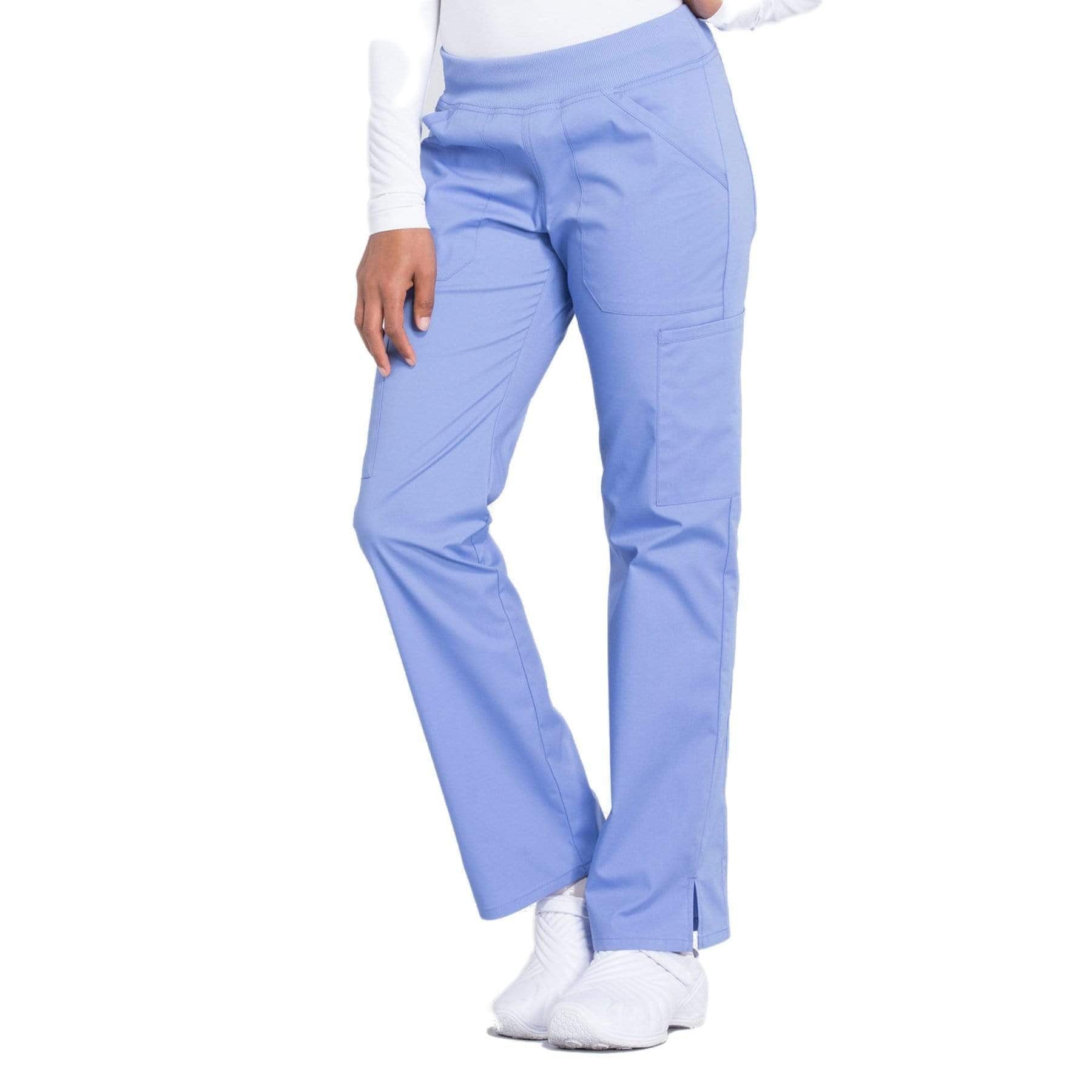 Cherokee Scrubs Pants Cherokee Workwear Professionals WW170 Scrubs Pants Womens Mid Rise Straight Leg Pull-on Cargo Ceil Blue