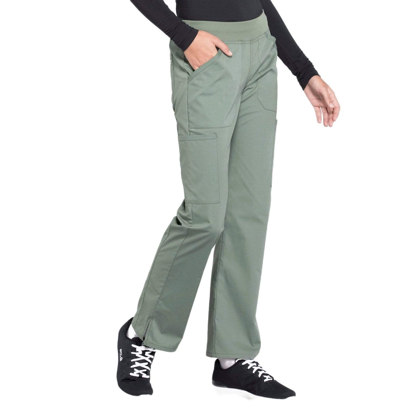 Cherokee Scrubs Pants Cherokee Workwear Professionals WW170 Scrubs Pants Womens Mid Rise Straight Leg Pull-on Cargo Olive