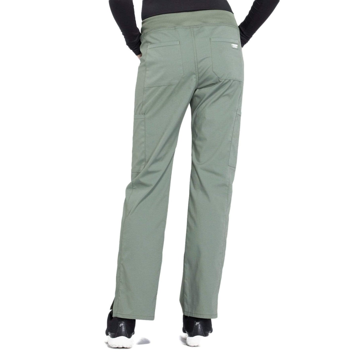 Cherokee Scrubs Pants Cherokee Workwear Professionals WW170 Scrubs Pants Womens Mid Rise Straight Leg Pull-on Cargo Olive
