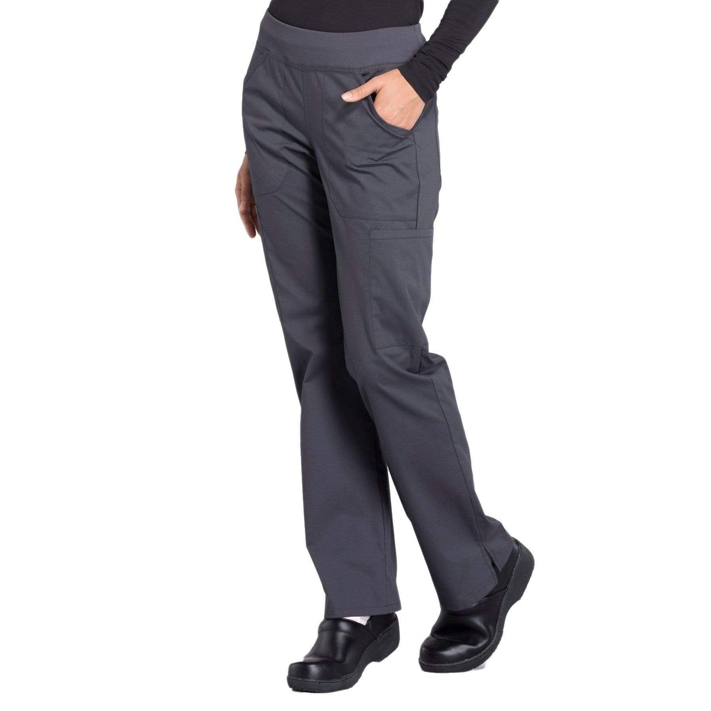Cherokee Scrubs Pants Cherokee Workwear Professionals WW170 Scrubs Pants Womens Mid Rise Straight Leg Pull-on Cargo Pewter