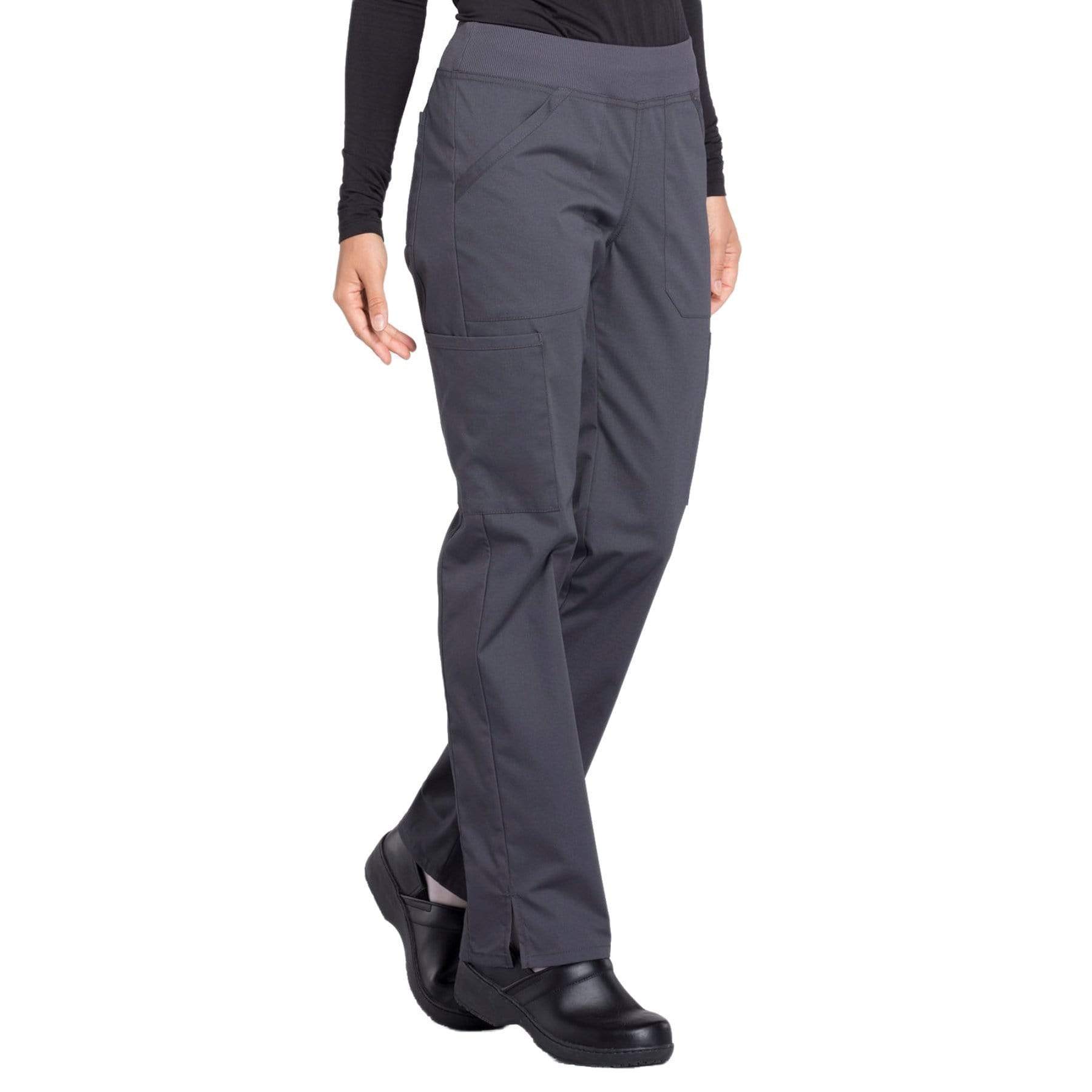 Cherokee Scrubs Pants Cherokee Workwear Professionals WW170 Scrubs Pants Womens Mid Rise Straight Leg Pull-on Cargo Pewter