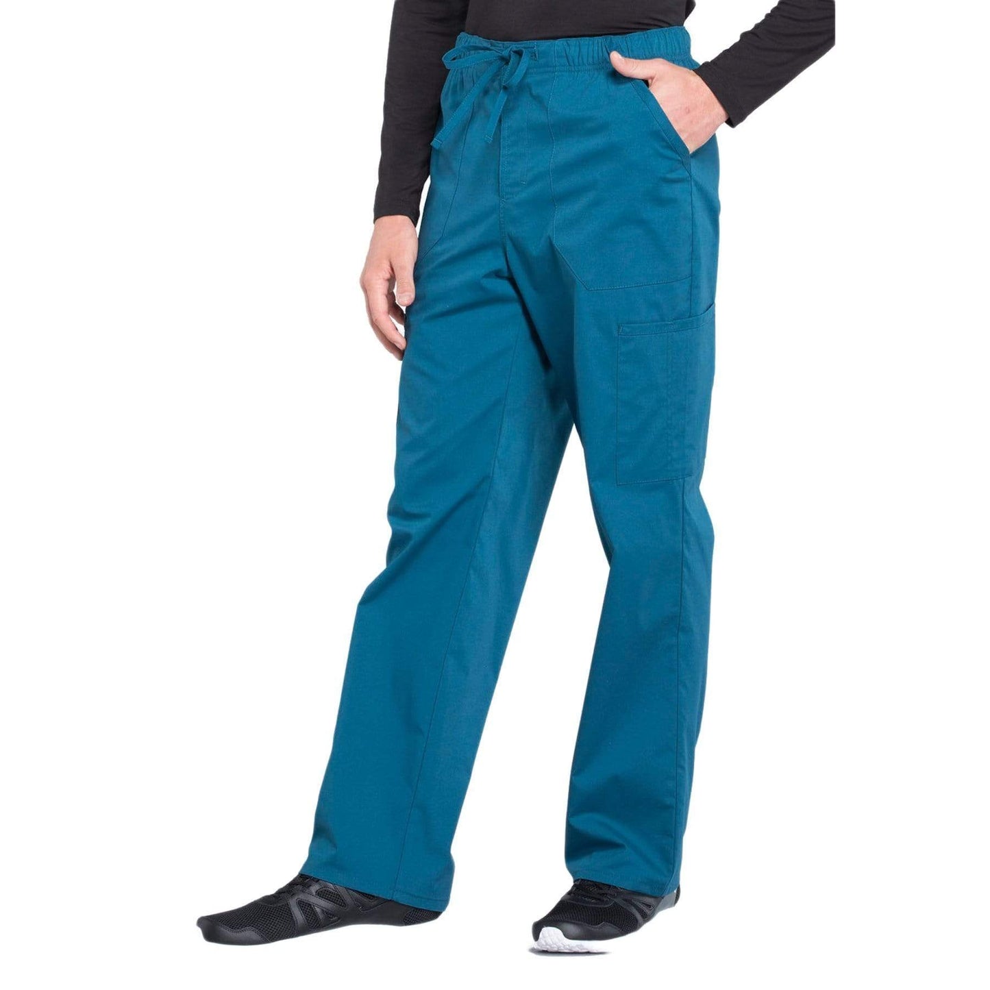 Cherokee Scrubs Pants Cherokee Workwear Professionals WW190 Scrubs Pants Mens Tapered Leg Drawstring Cargo Caribbean Blue