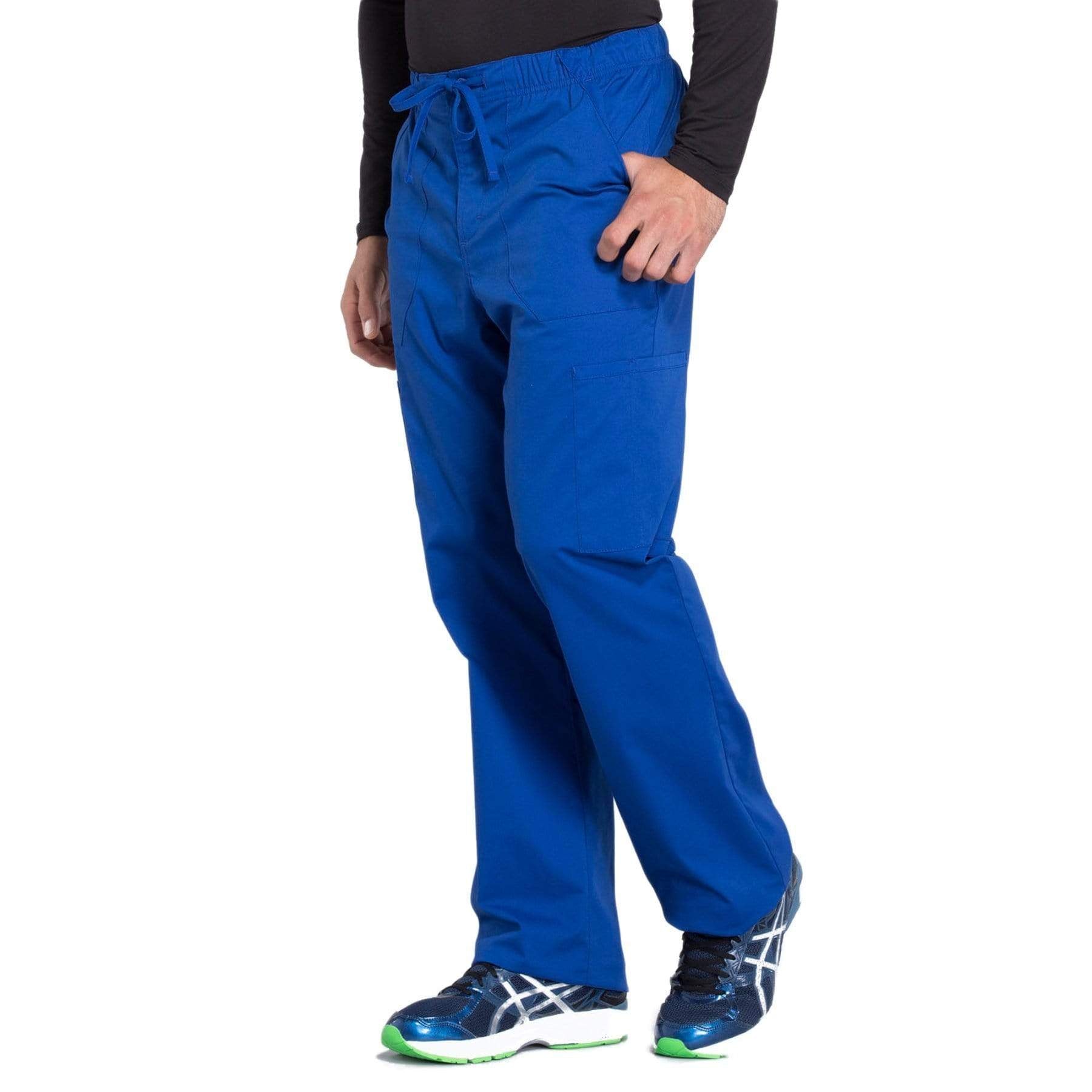 Cherokee Scrubs Pants Cherokee Workwear Professionals WW190 Scrubs Pants Mens Tapered Leg Drawstring Cargo Galaxy Blue