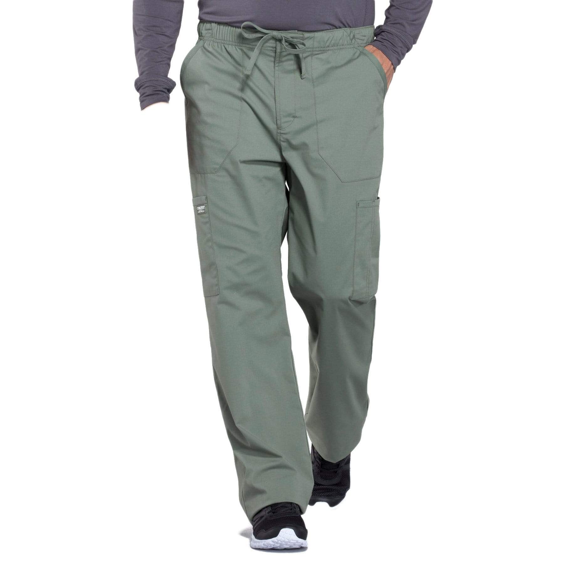 Cherokee Scrubs Pants 2XL / Regular Length Cherokee Workwear Professionals WW190 Scrubs Pants Mens Tapered Leg Drawstring Cargo Olive