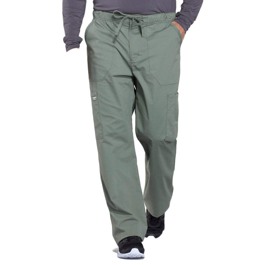 Cherokee Scrubs Pants 2XL / Regular Length Cherokee Workwear Professionals WW190 Scrubs Pants Mens Tapered Leg Drawstring Cargo Olive