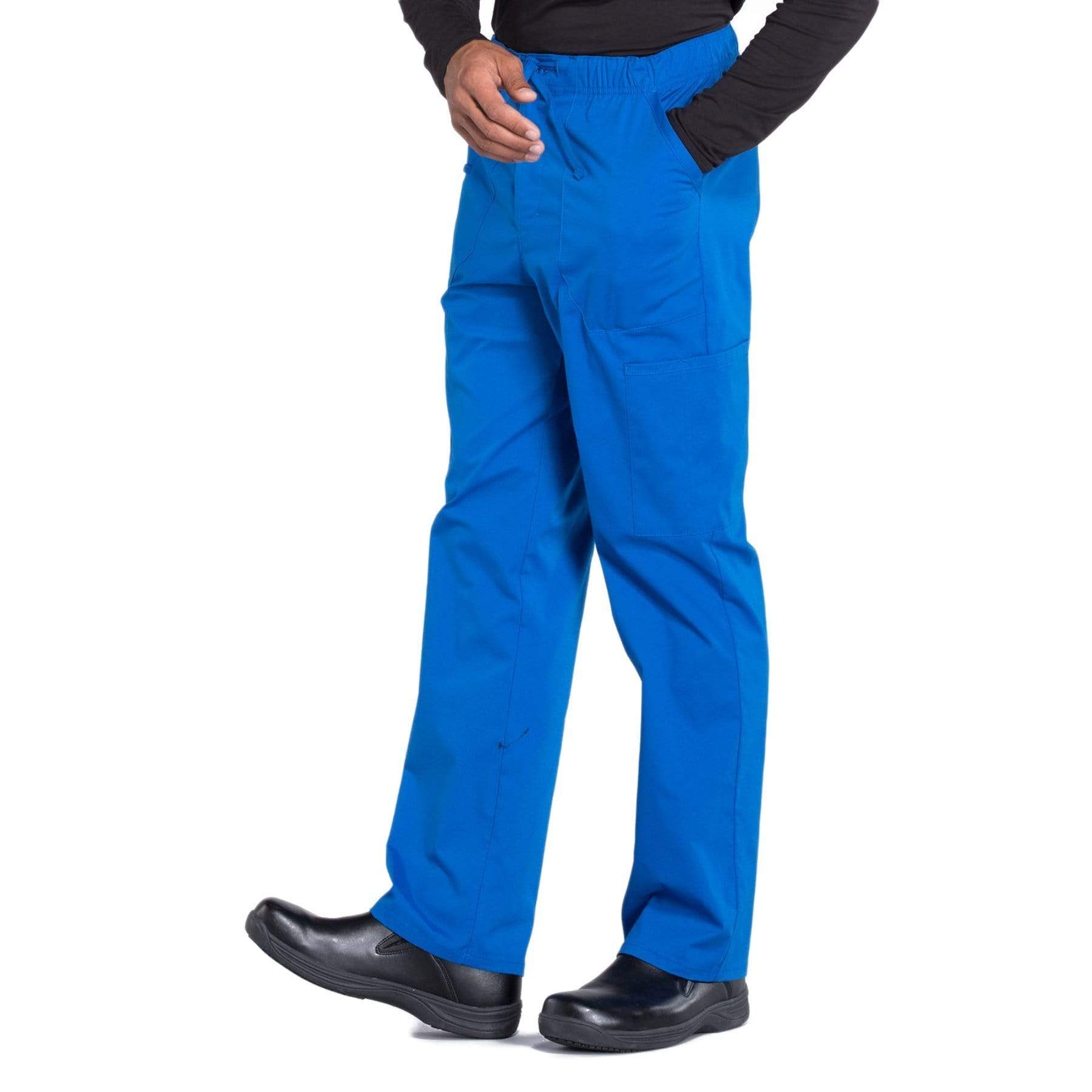 Cherokee Scrubs Pants Cherokee Workwear Professionals WW190 Scrubs Pants Mens Tapered Leg Drawstring Cargo Royal