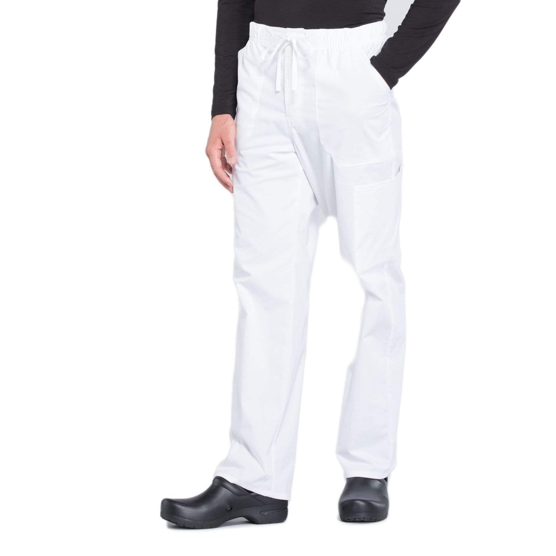 Cherokee Scrubs Pants Cherokee Workwear Professionals WW190 Scrubs Pants Mens Tapered Leg Drawstring Cargo White