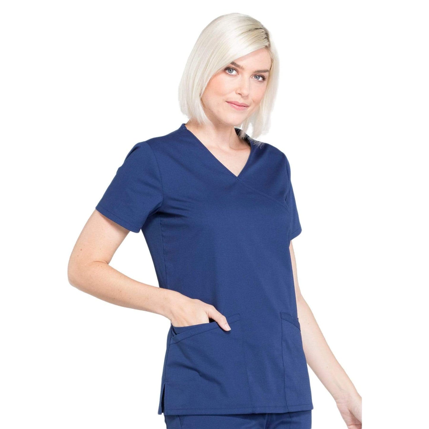 Cherokee Scrubs Top Cherokee Workwear Professionals WW655 Scrubs Top Womens Mock Wrap Navy