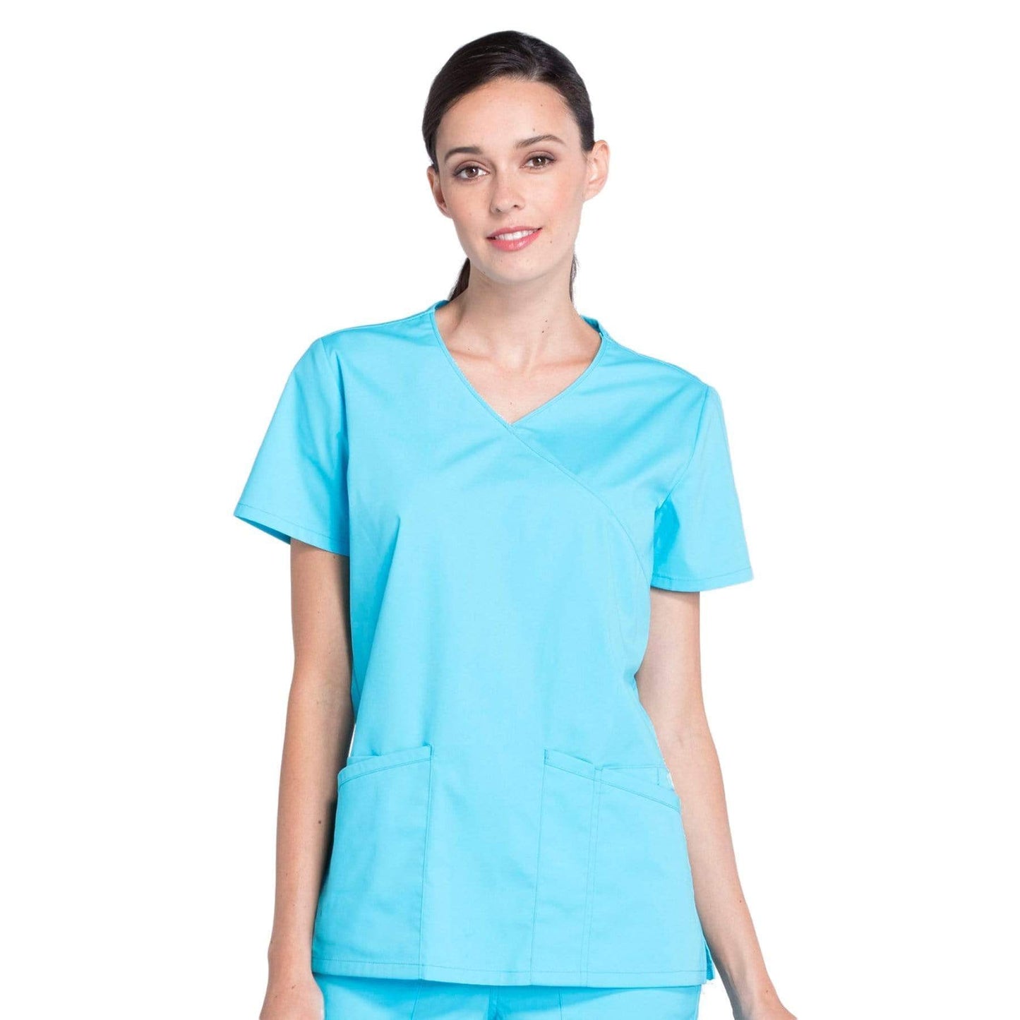 Cherokee Scrubs Top 2XL Cherokee Workwear Professionals WW655 Scrubs Top Womens Mock Wrap Turquoise