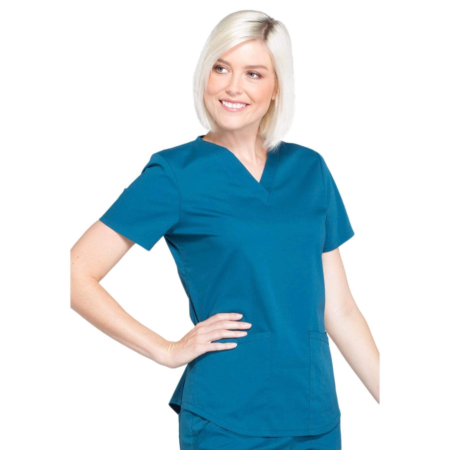 Cherokee Scrubs Top Cherokee Workwear Professionals WW665 Scrubs Top Womens V-Neck Caribbean Blue